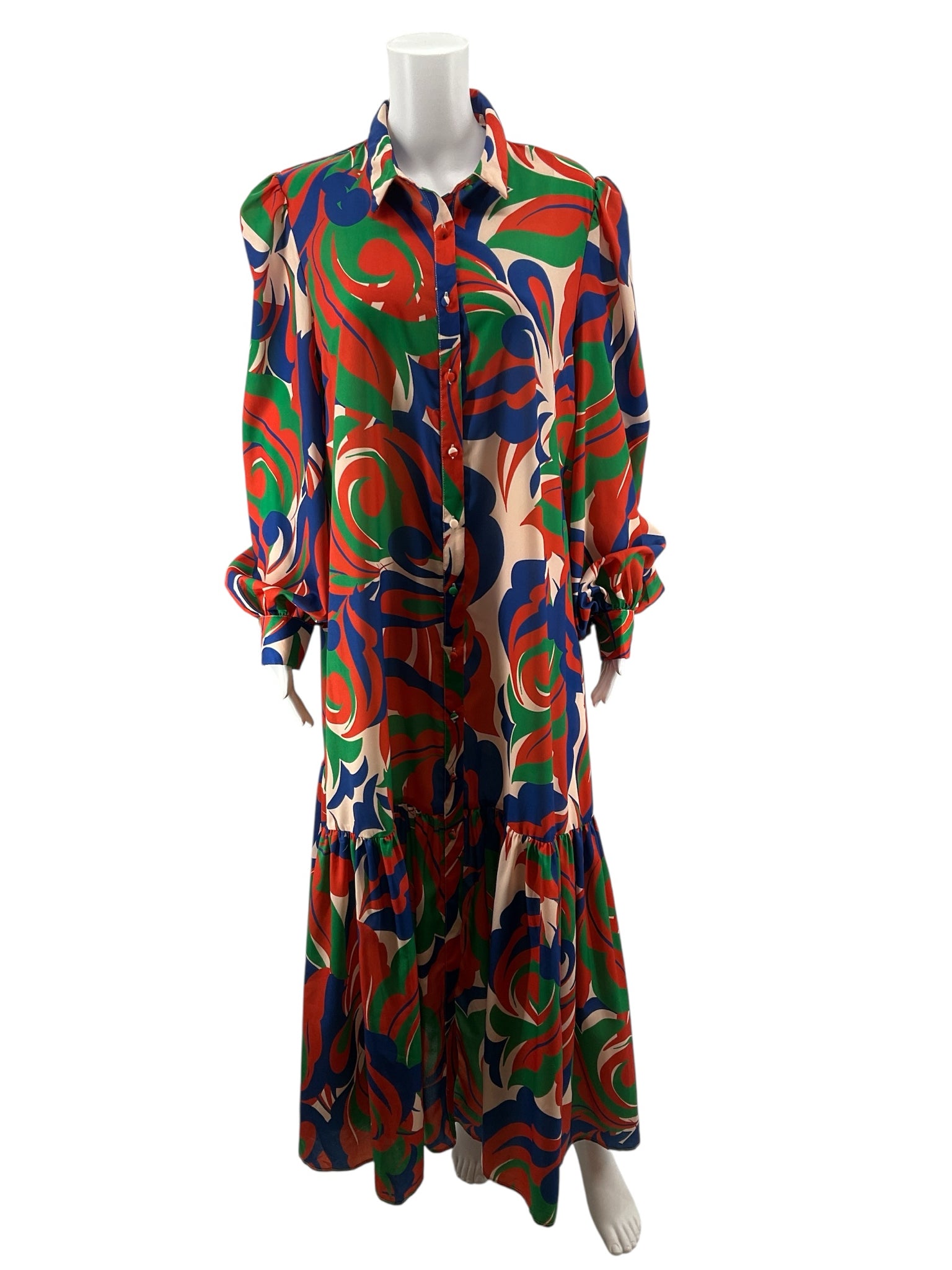 Flying Tomato rust/green/blue Boho Abstract Swirl Print Tiered Maxi Dress Size Large - Size L