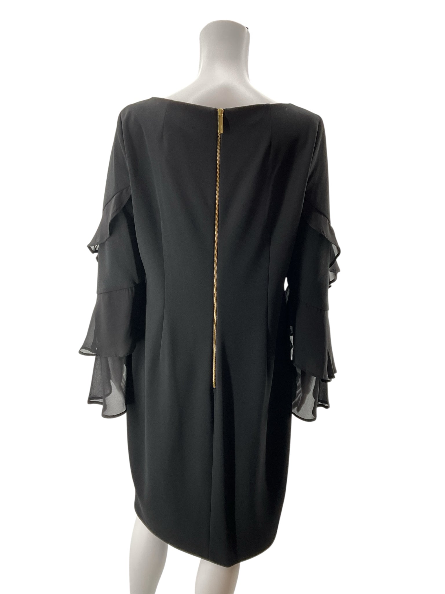 Calvin Klein Black Tiered Ruffle Sleeve Sheath Dress Size 12