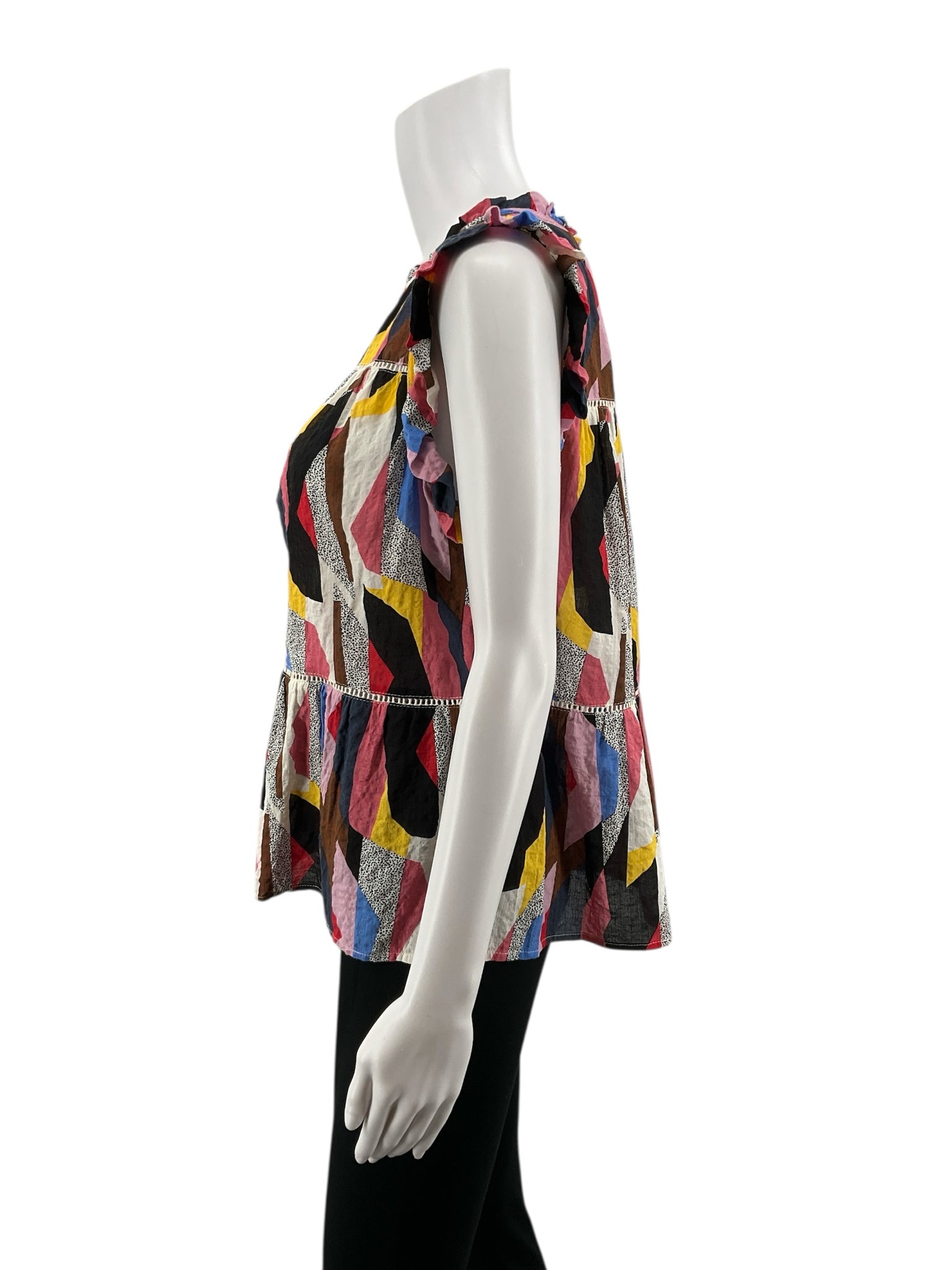 THML multi Peplum Geometric Print Ruffle Peplum Sleeveless Top Size Medium - Size M