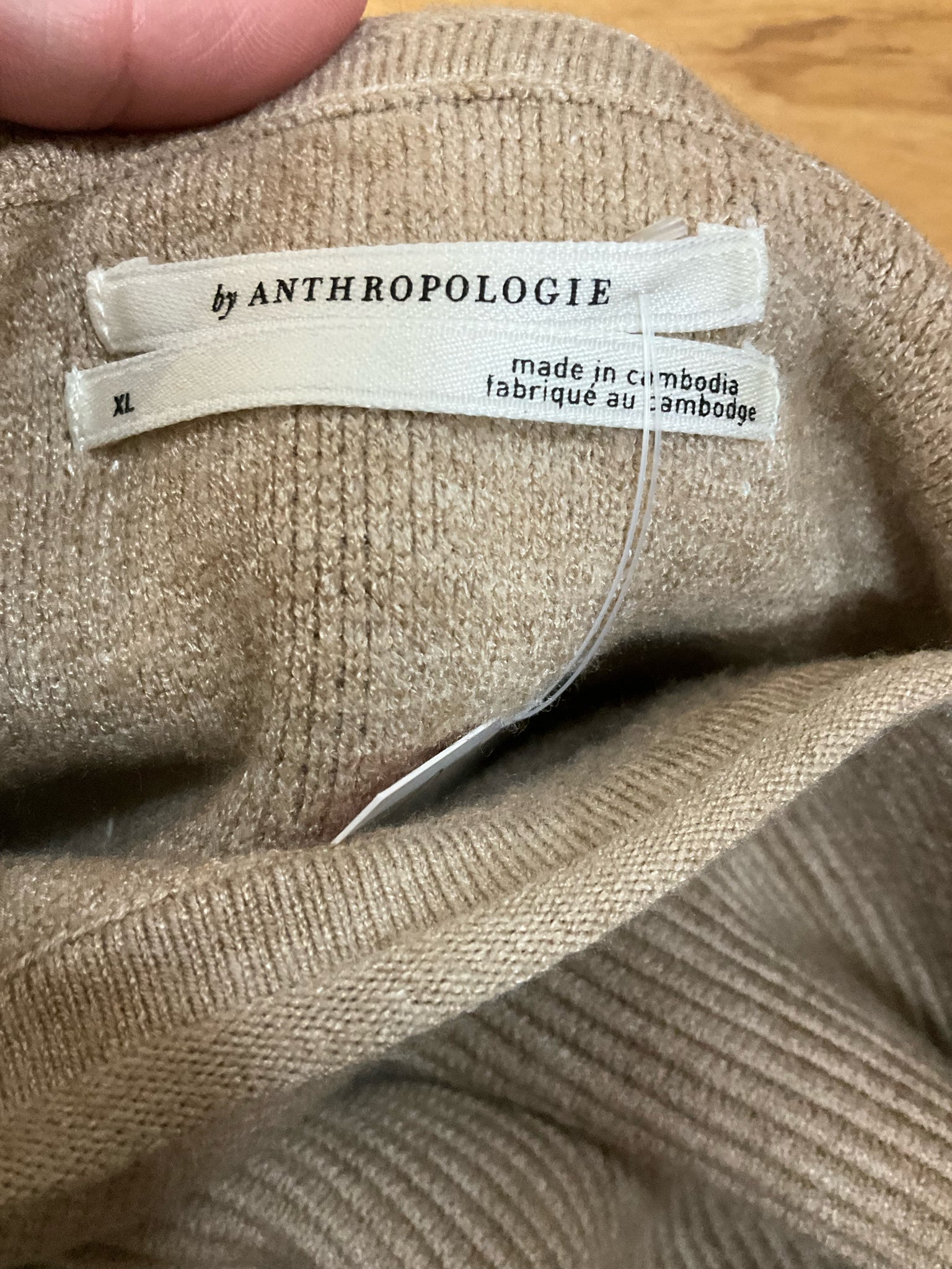 Anthropologie Tan Off-Shoulder Ribbed Knit Sweater Dress Tunic Size XL