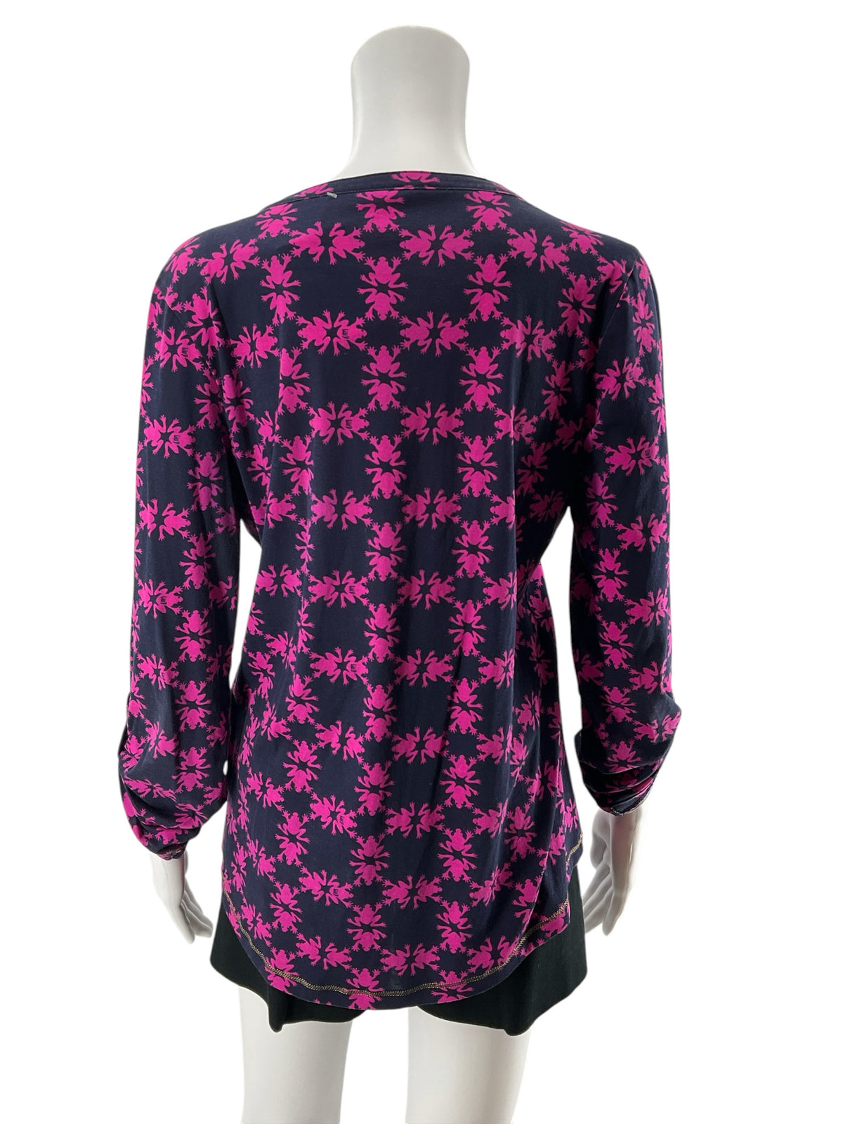 Lilly Pulitzer Skipper Popover Henley Top Downstairs Print Navy Pink Size L - Downstairs