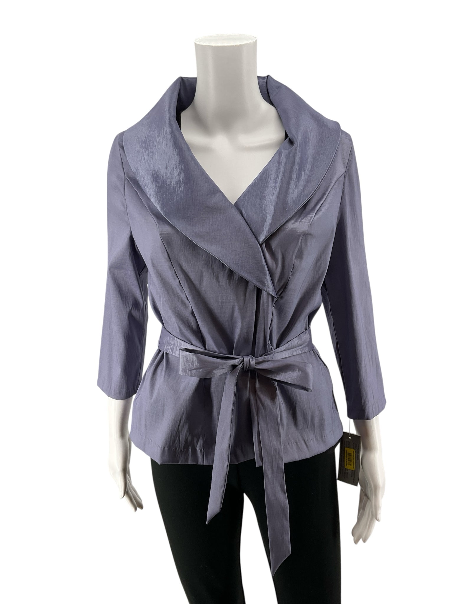Alex Evenings Shimmer Waterfall Collar Faux Wrap Top Size M Lavender
