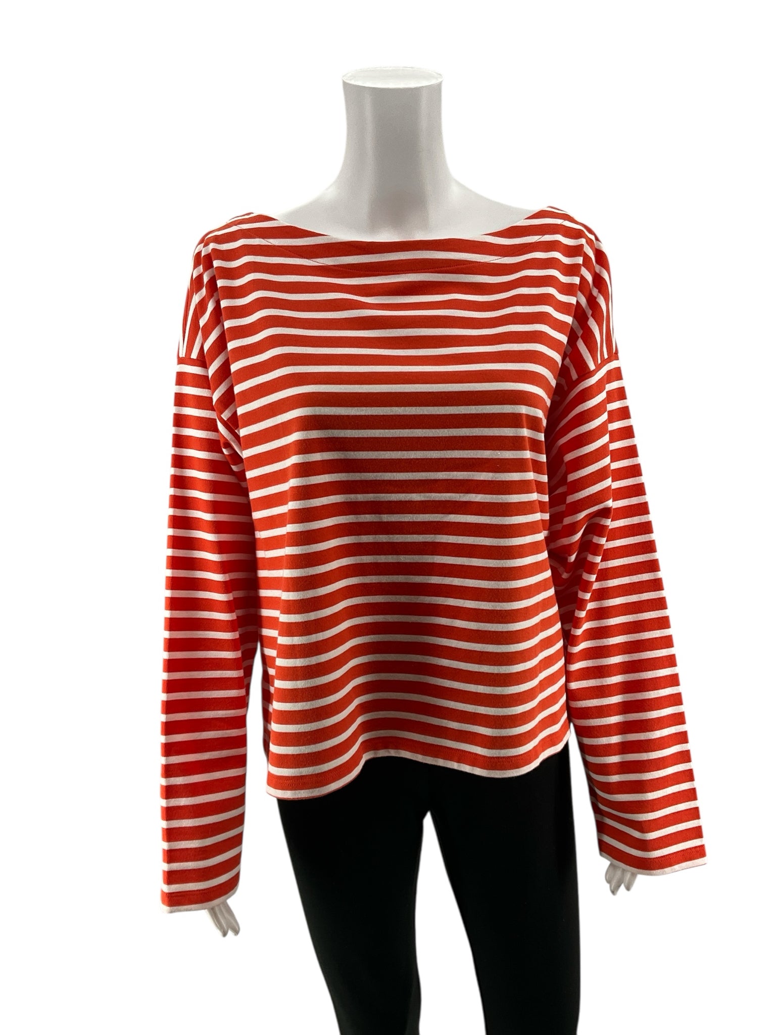 Ralph Lauren Size XL Orange/White Striped Cotton-Blend Boatneck Top