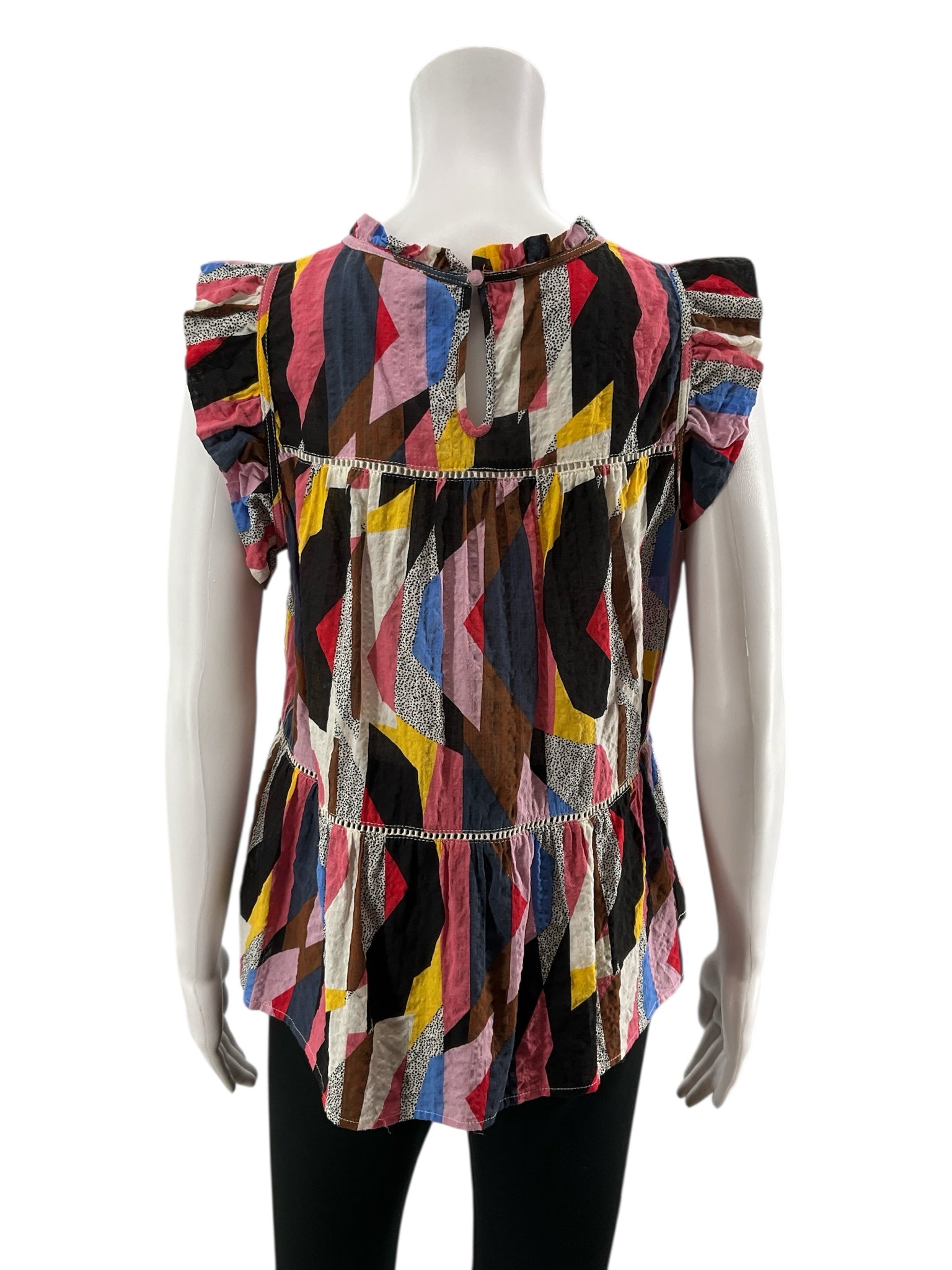 THML multi Peplum Geometric Print Ruffle Peplum Sleeveless Top Size Medium - Size M