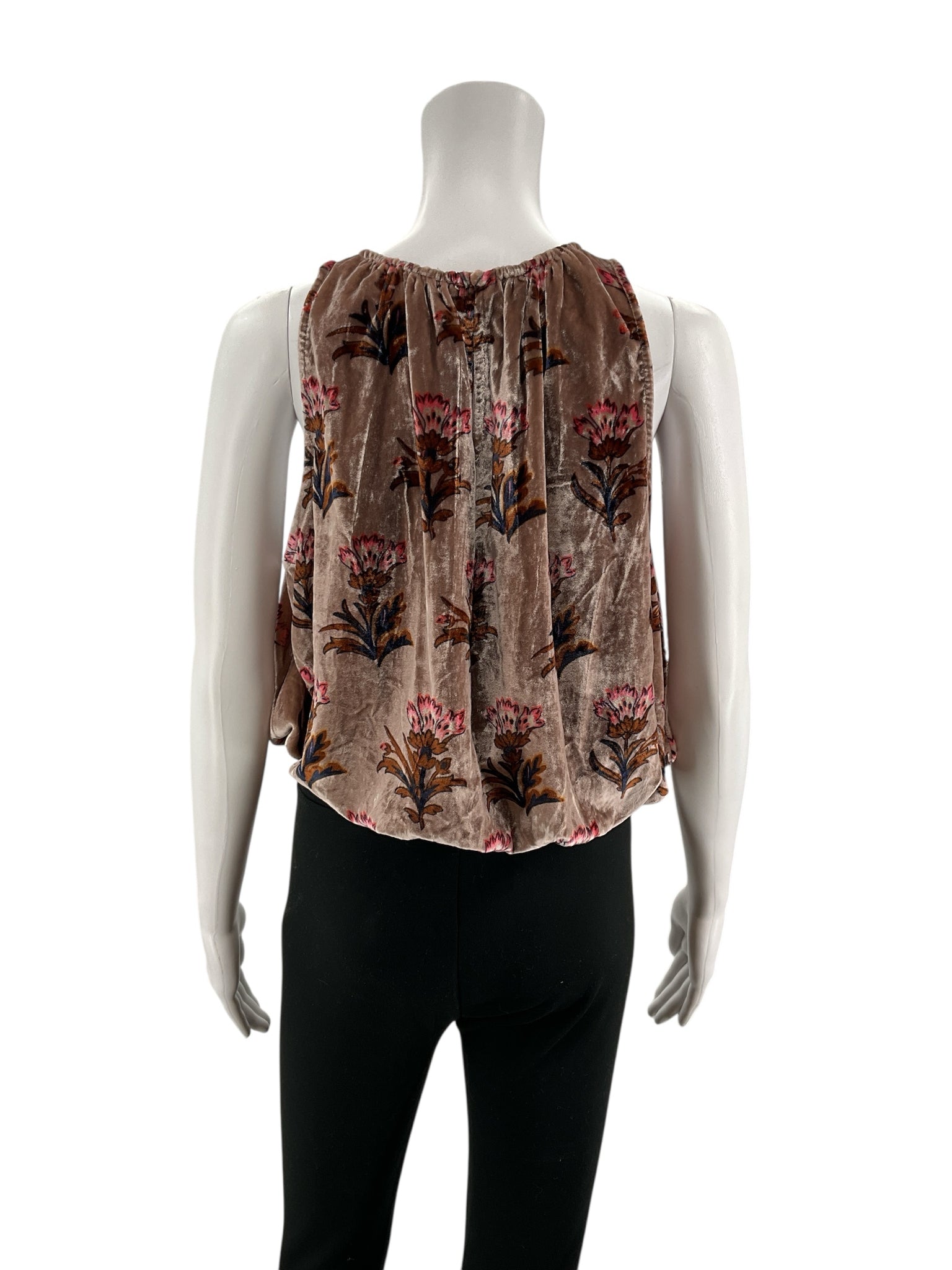 Anthropologie Floral Velvet Blouson Tank Top Brown Pink Size Small