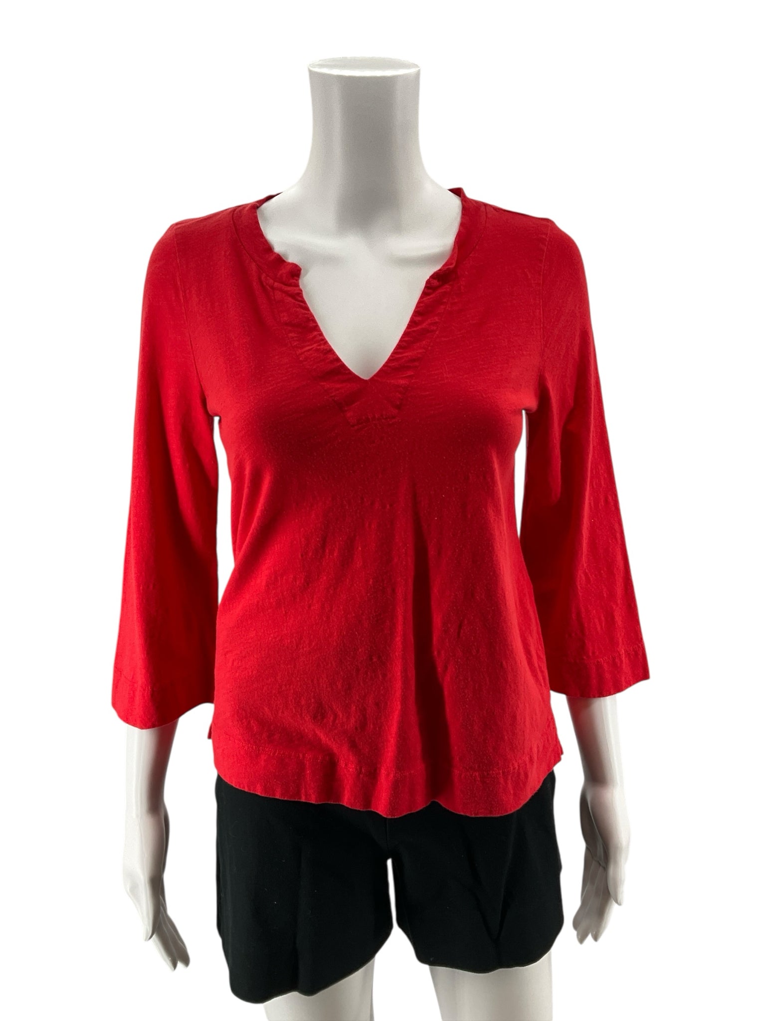 T.la by Anthropologie Red Slub Knit V-Neck 3/4 Sleeve Top XS
