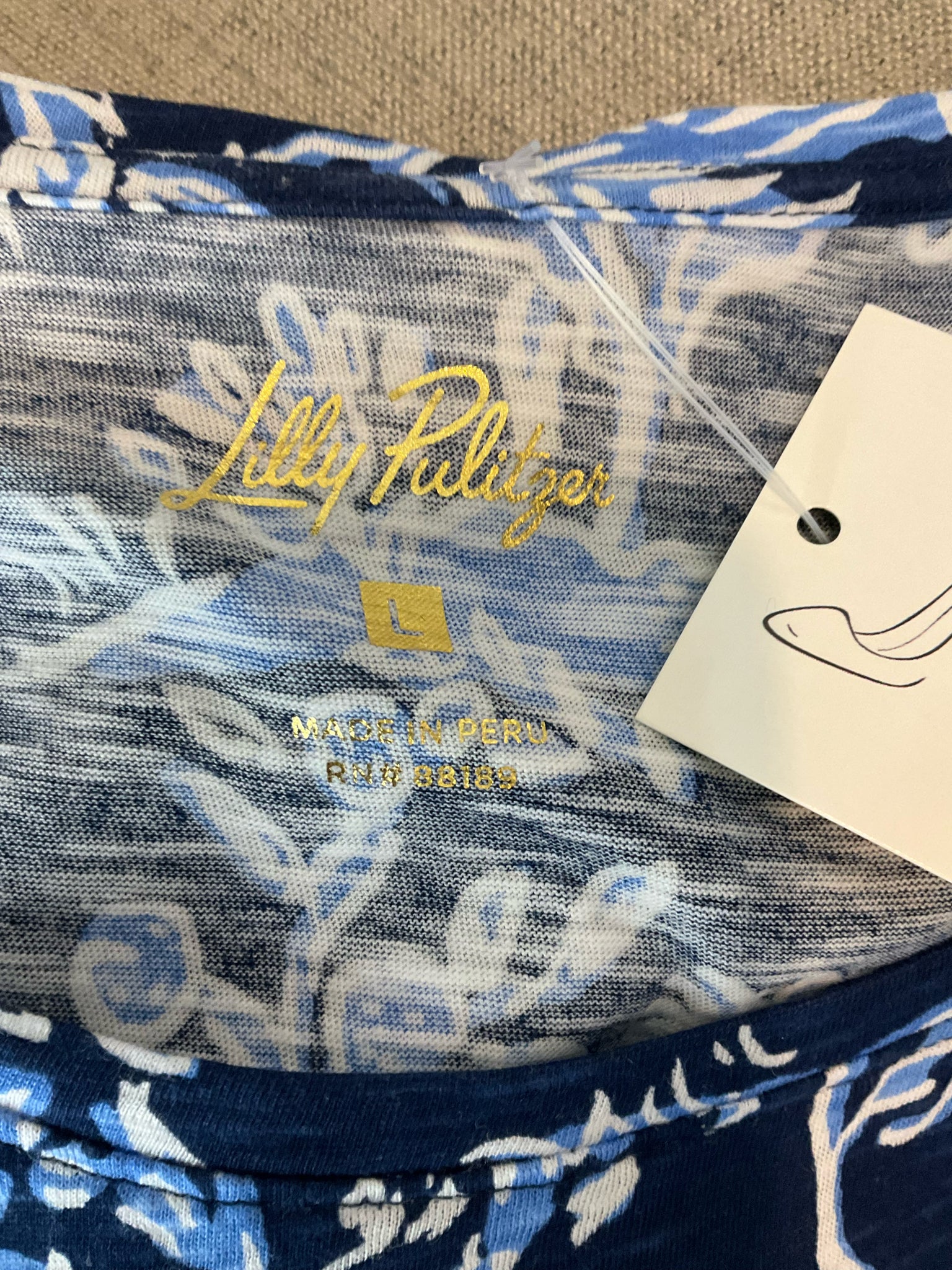 Lilly Pulitzer Etta Tee Casa Del Sol Print Blue White Giraffe Top Size Large