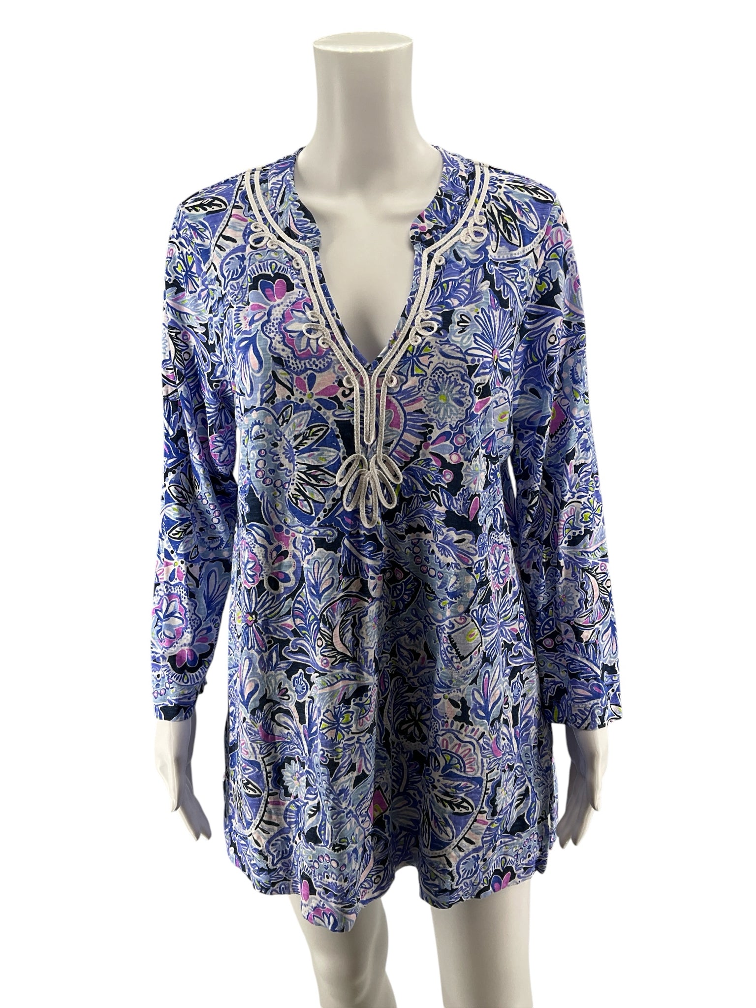 Lilly Pulitzer Marlow Tunic Top Downstairs Print Cotton Size Large