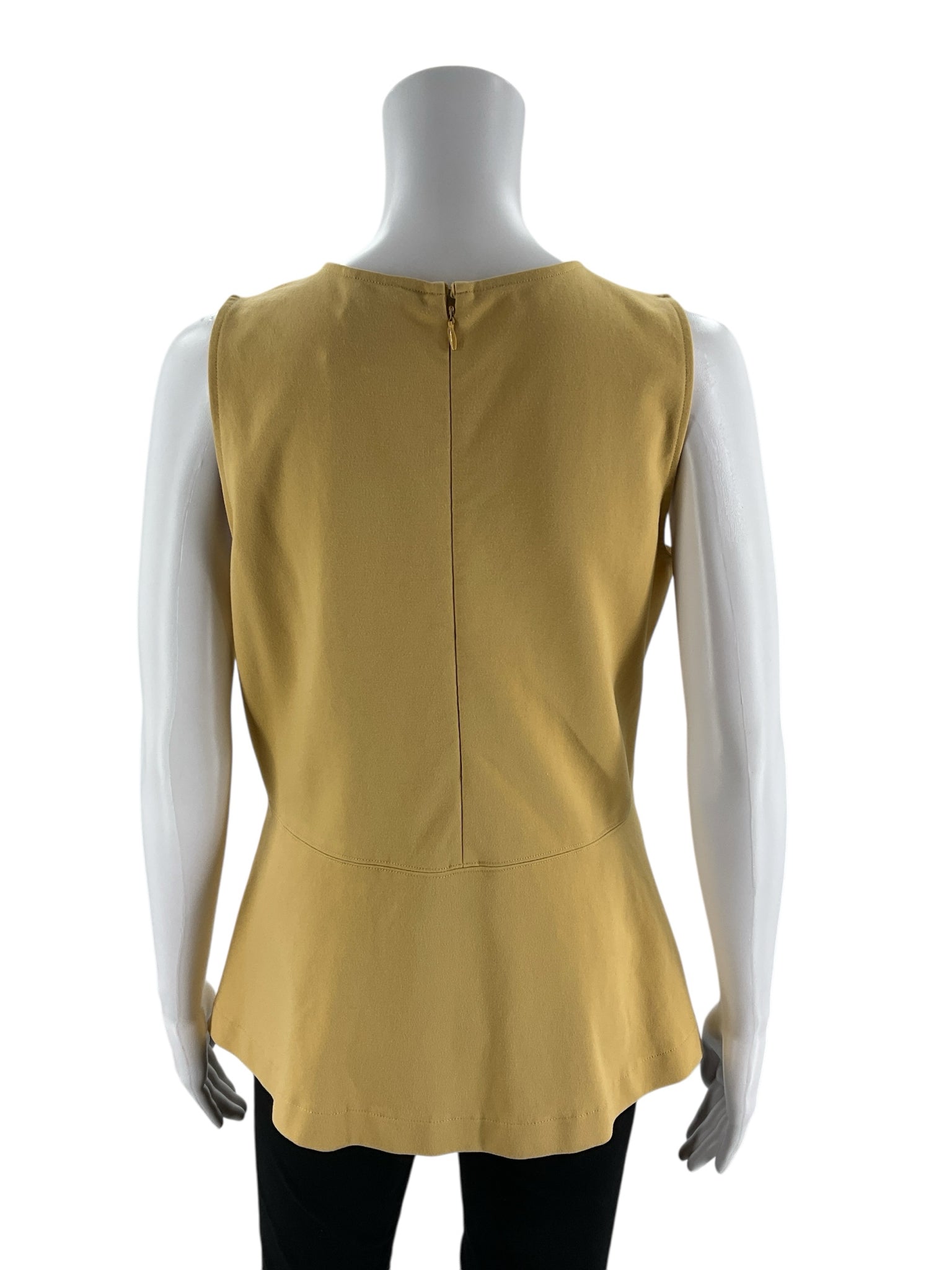 Ann Taylor Sleeveless Peplum Top Diagonal Tortoise Buttons Mustard Yellow Medium