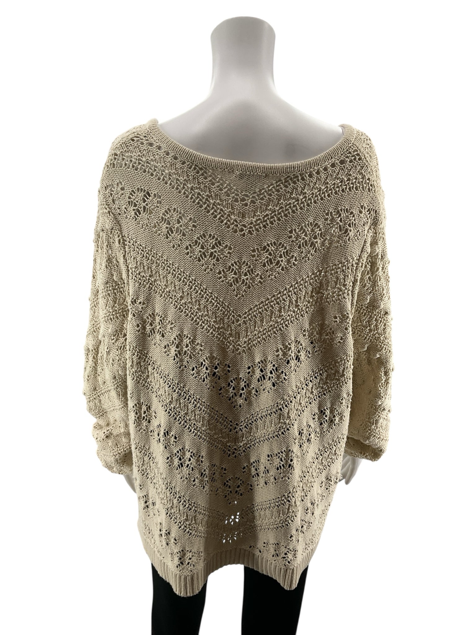 J. Jill Tan Open Knit Boho Sweater Cotton Blend V-Neck Pullover Top XL