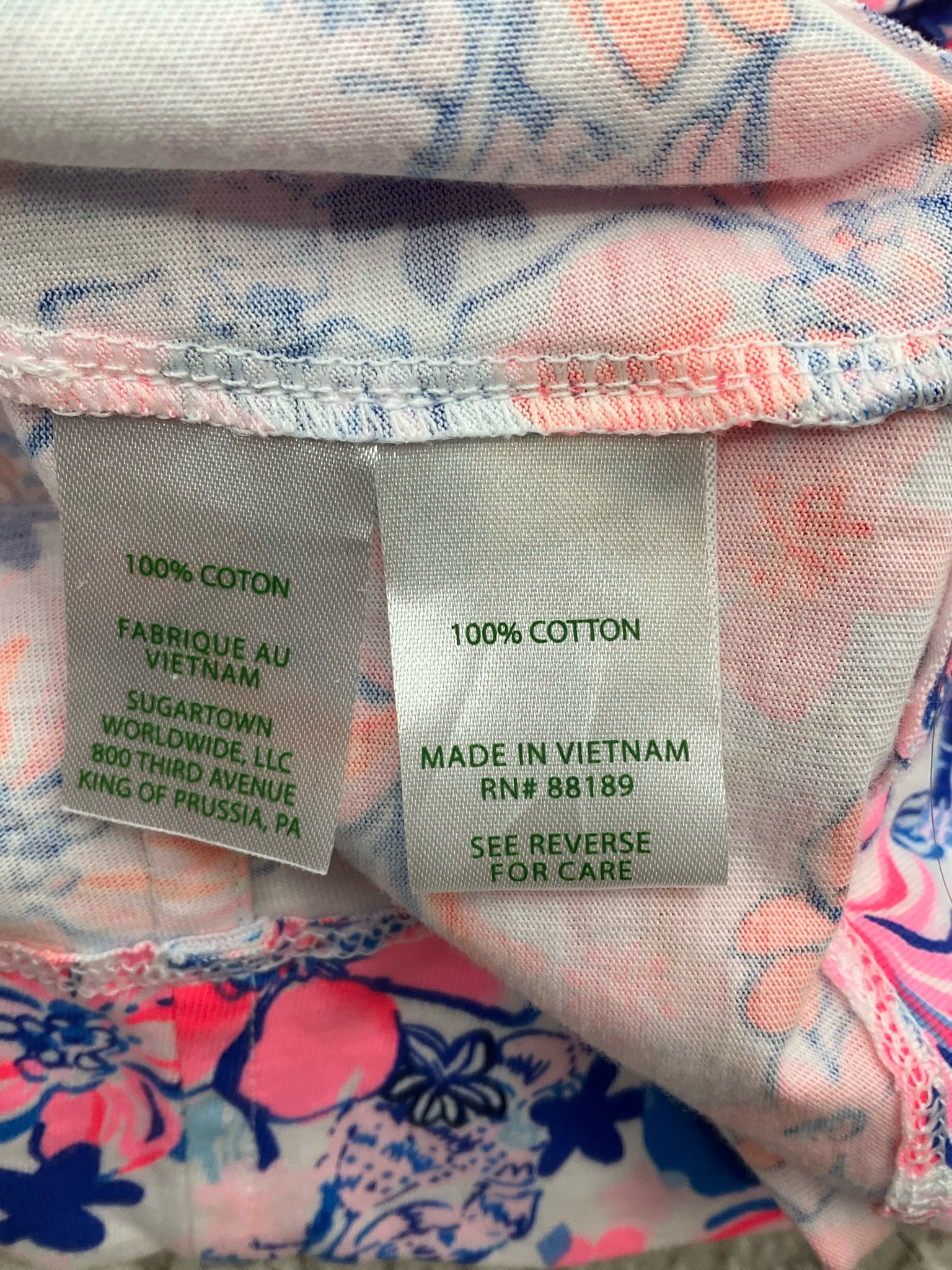 Lilly Pulitzer White/Coral/Blue Floral Pre-Owned Ladies Dress - Size XS