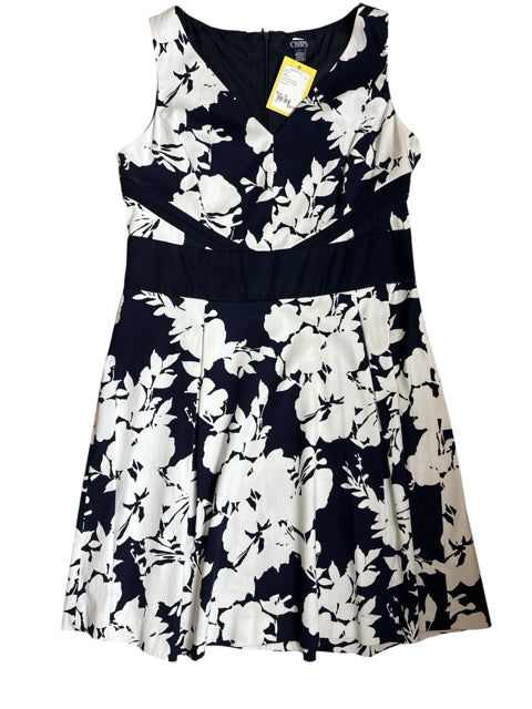 Chaps Navy Blue & White Floral Sleeveless Fit & Flare Dress Size 14