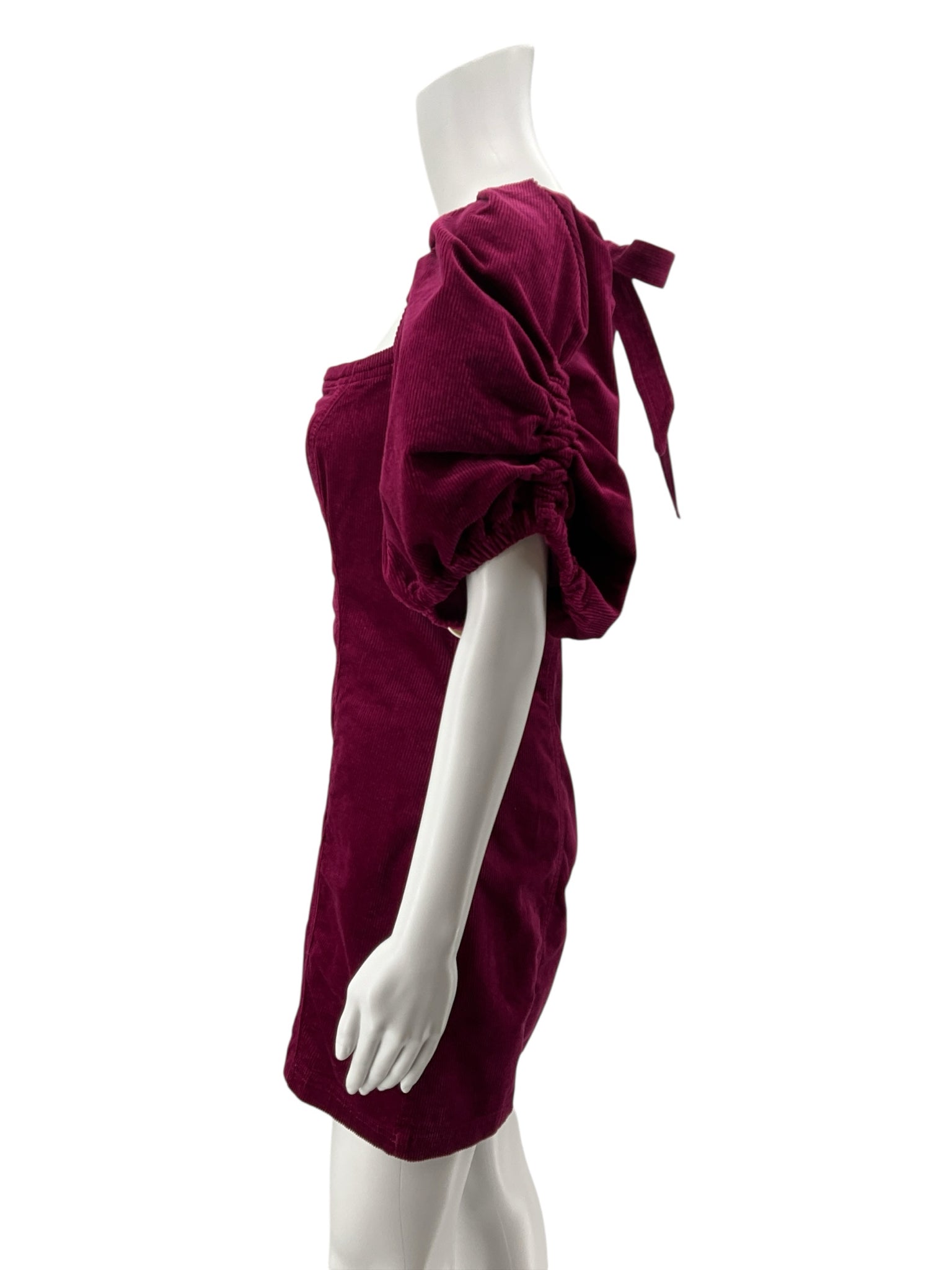 Pilcro The Clementine Corduroy Puff Sleeve Mini Dress Fuchsia Size Medium