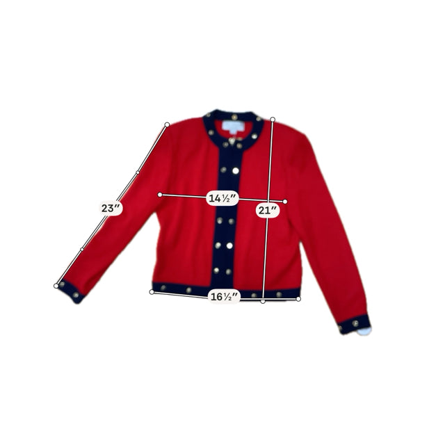 St. John Collection by Marie Gray red/navy Jacket Red Santana Knit Jacket Navy Trim Size 8 - Size 8