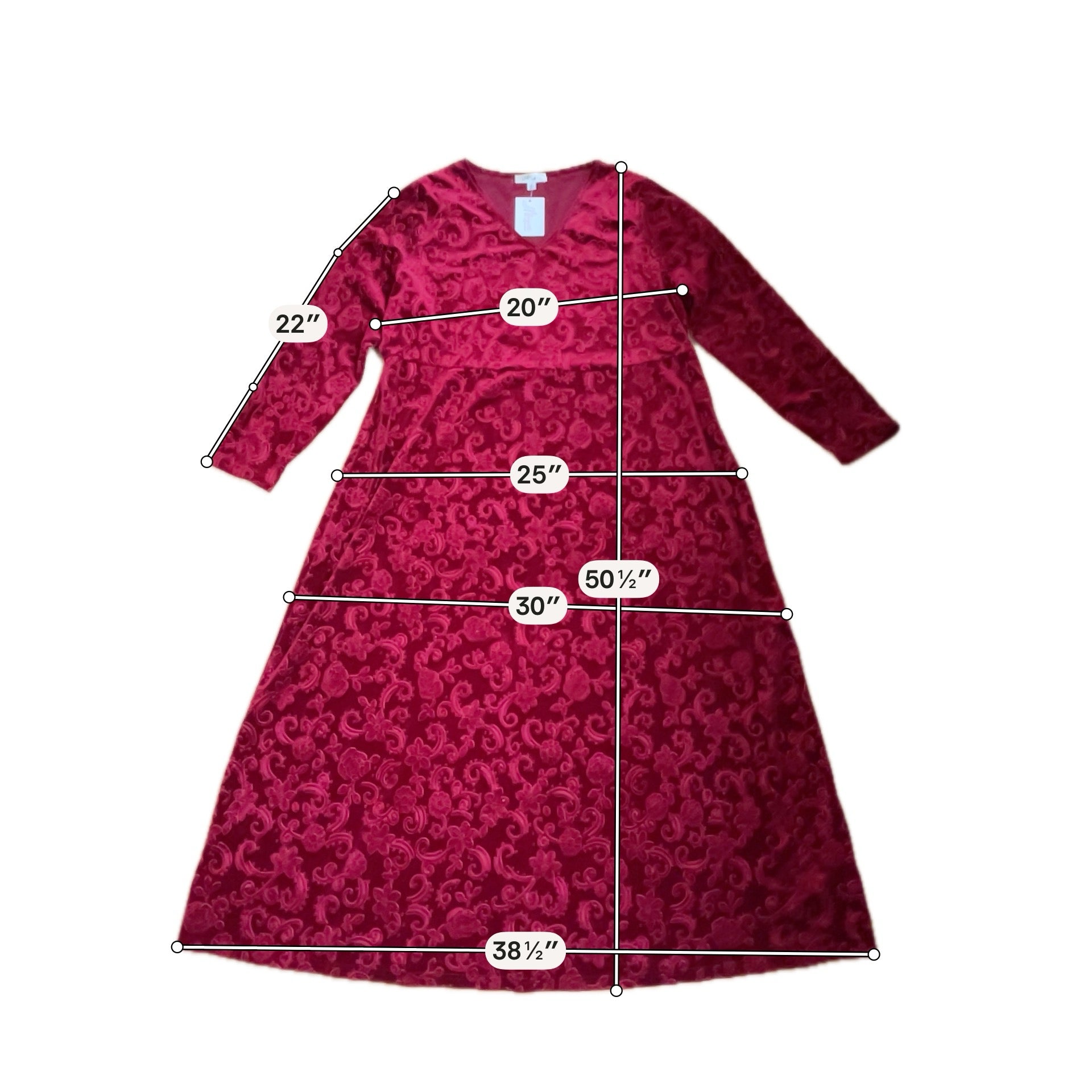 Maple Maple Red Velvet Burnout Maxi Dress Plus Size 1X | Vintage Floral Paisley Holiday Gown- ONLINE ONLY