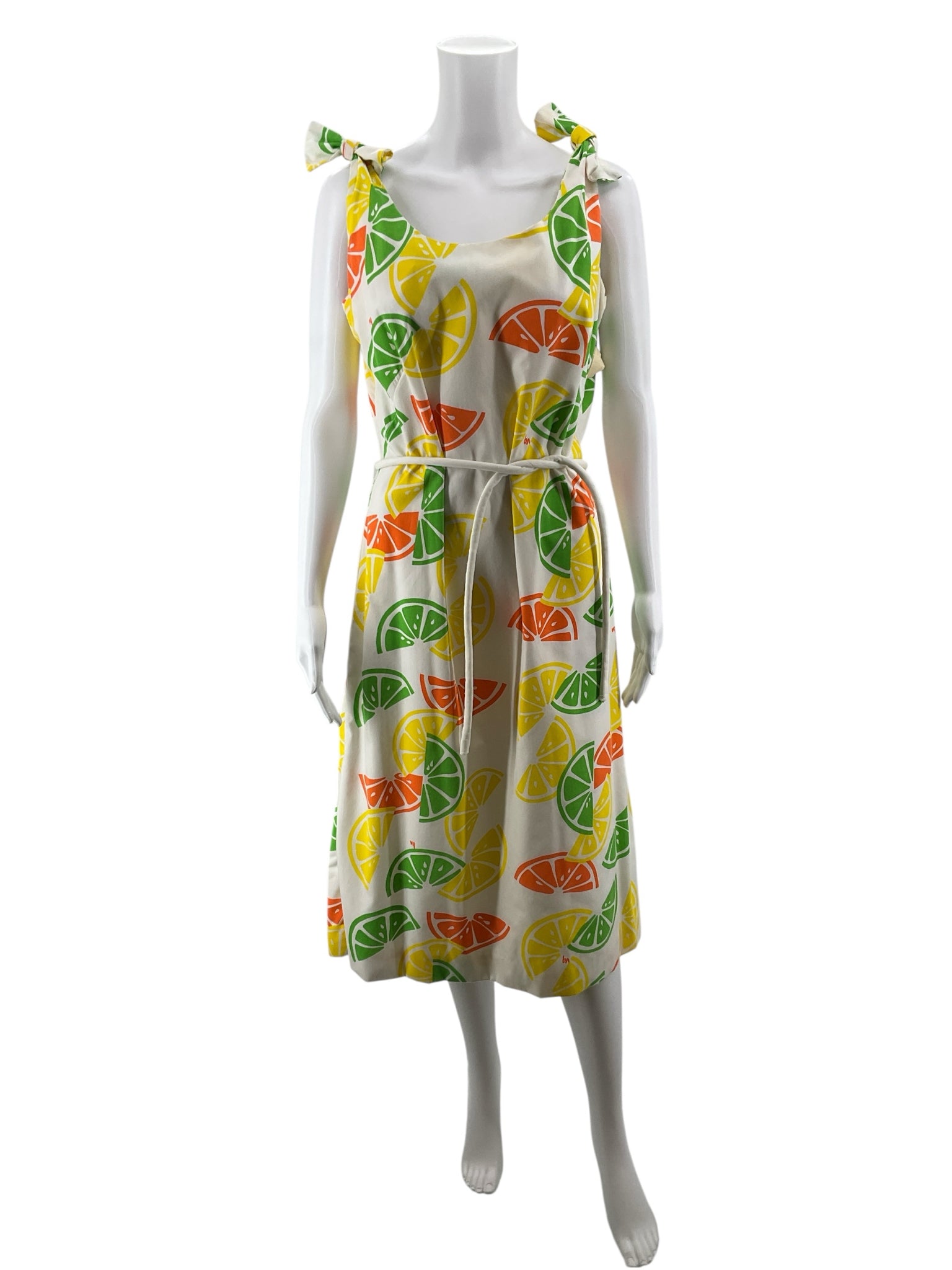 The Vested Gentness Vintage Lemon Citrus Print Tie-Shoulder Sundress | Size 12