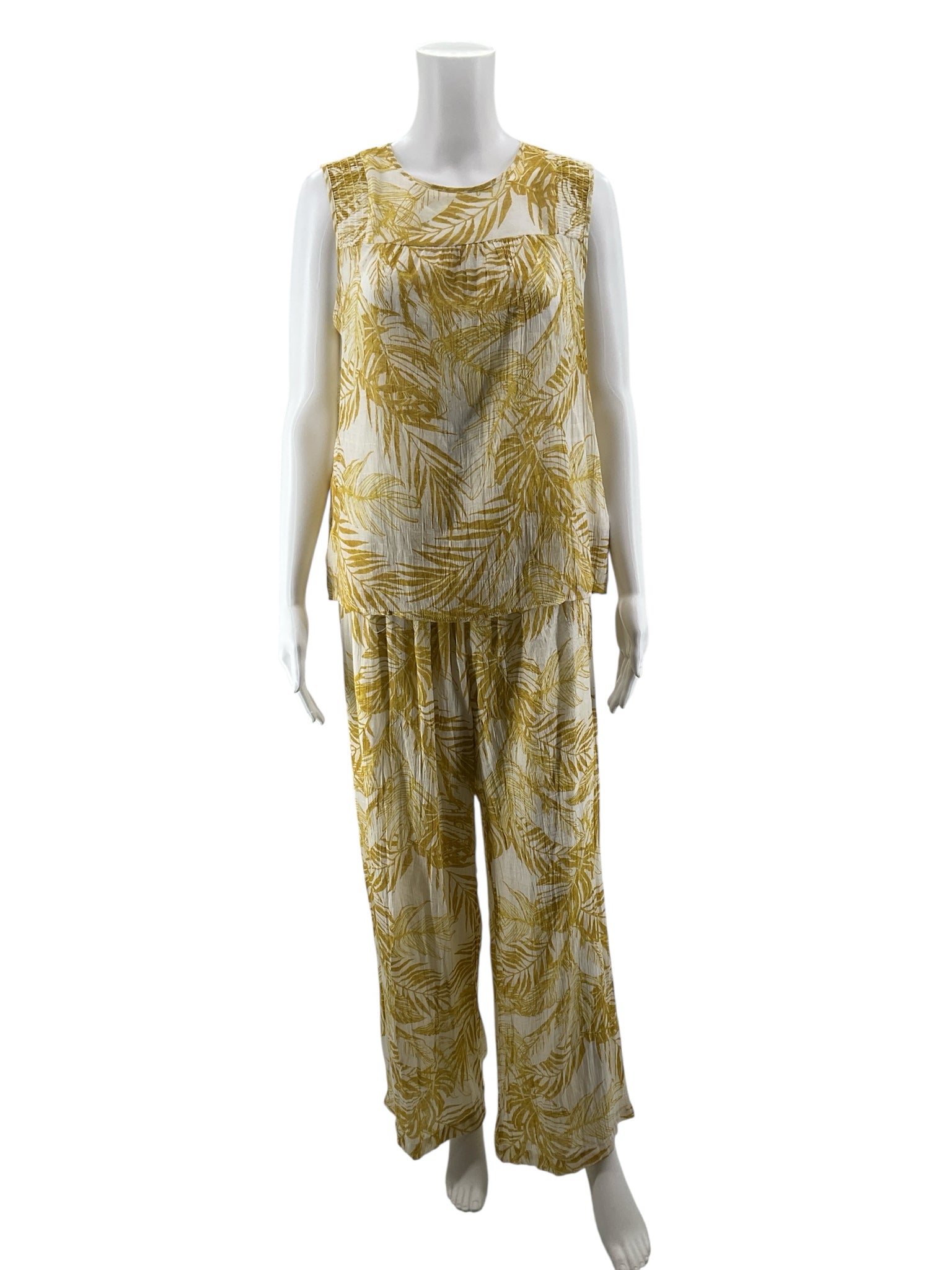 Nanette Lepore Mustard Palm Leaf 2-Piece Set Top & Pants | Size Medium