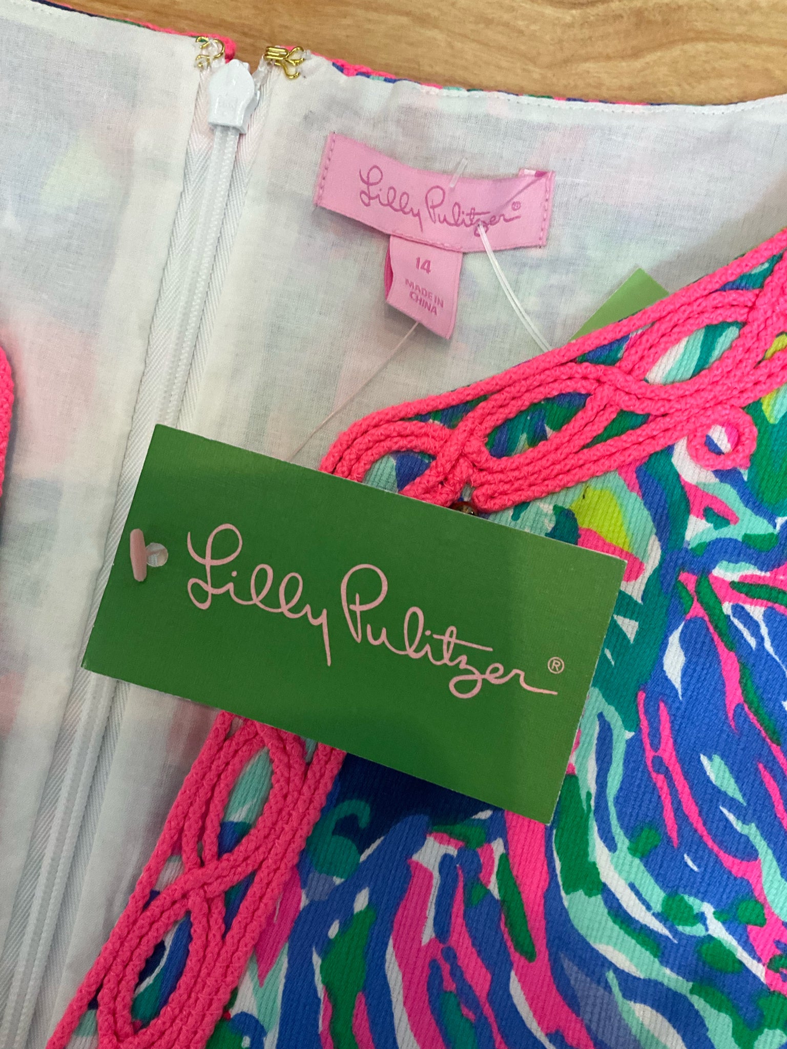 Lilly Pulitzer Jackie Shift Dress Tiki Pink Psychedelic Sunshine Size 14 NWT