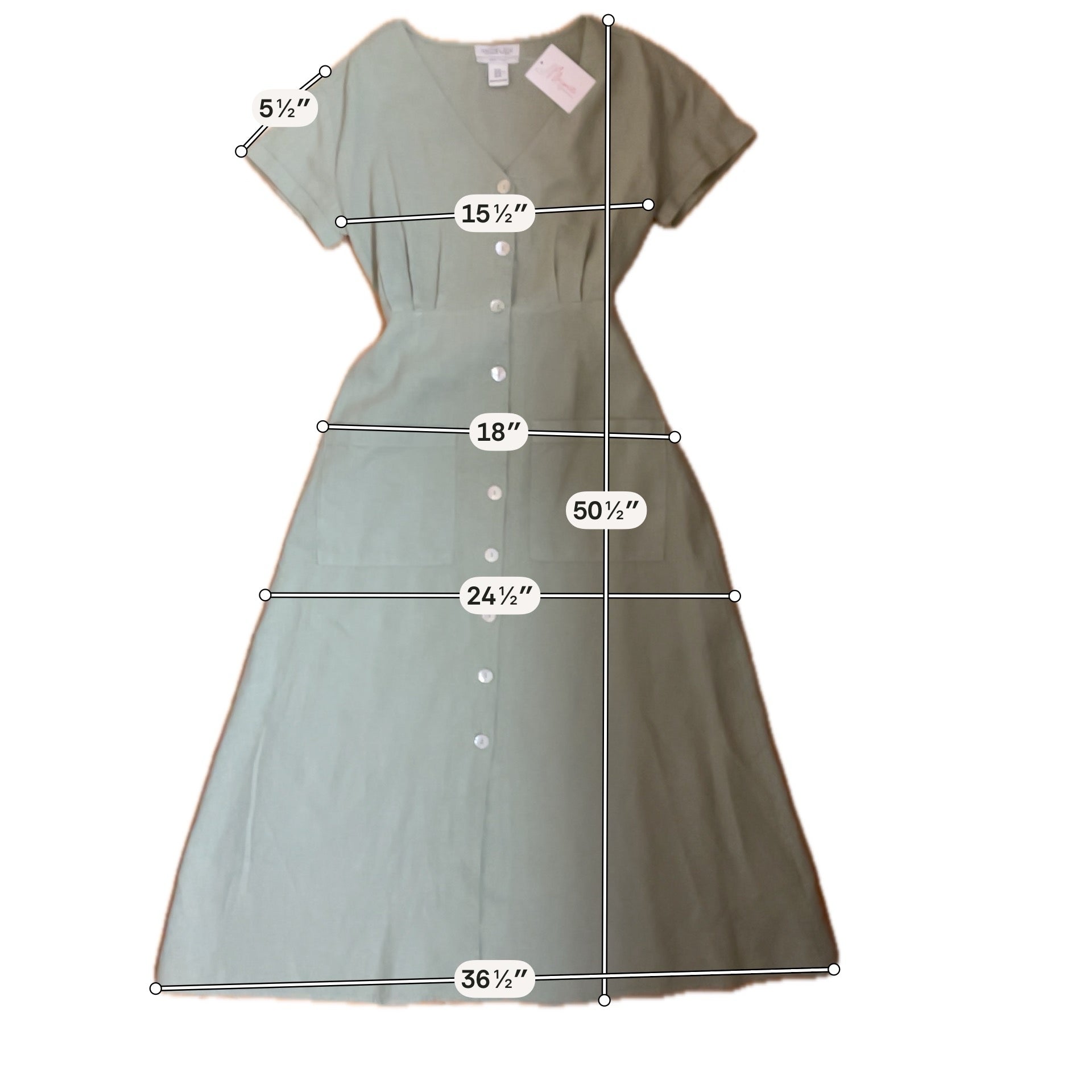 Rachel Zoe sage Midi Suzette 100% Linen Button-Front Midi Dress Sage Green XS - Size XS