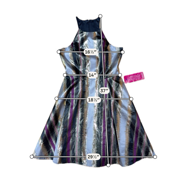 Belle Badgley Mischka Black/silver/gold A-Line Metallic Stripe Halter Cocktail Dress Size 2 NWT - Size 2