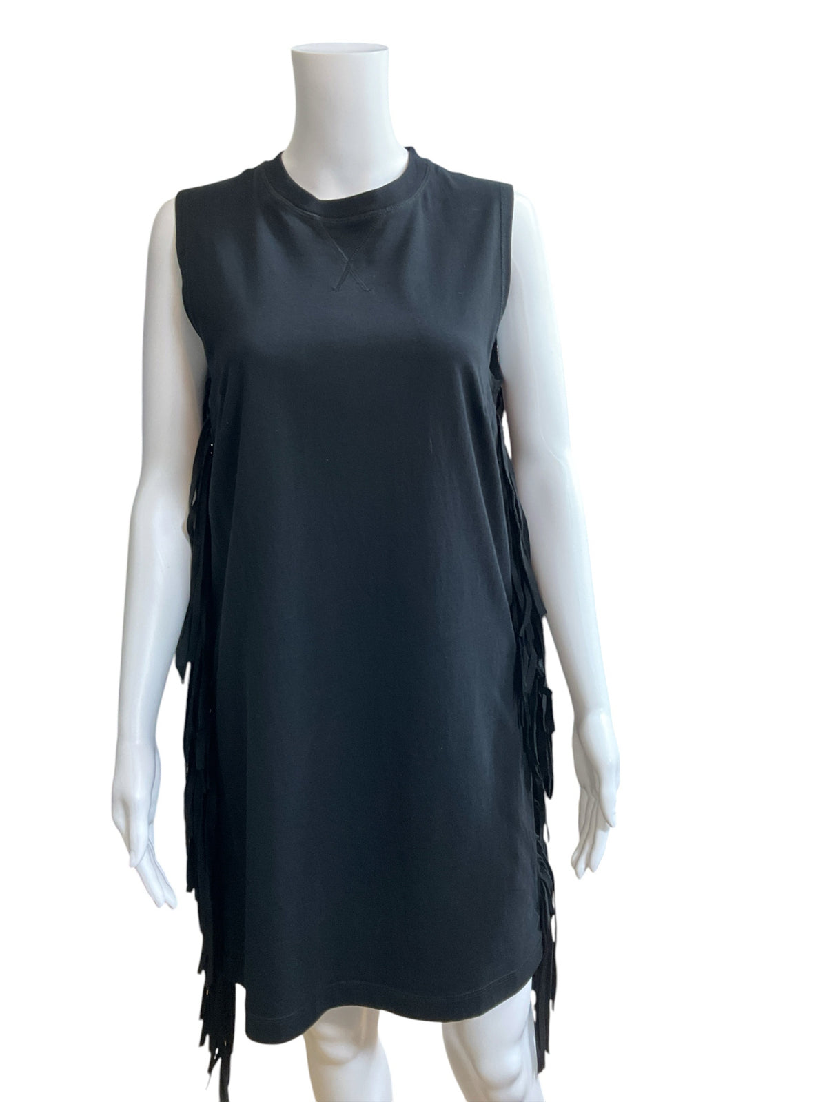 McQ by Alexander McQueen Fringe Trim Tank Dress Black Cotton Jersey Size Small- ONLINE ONLY