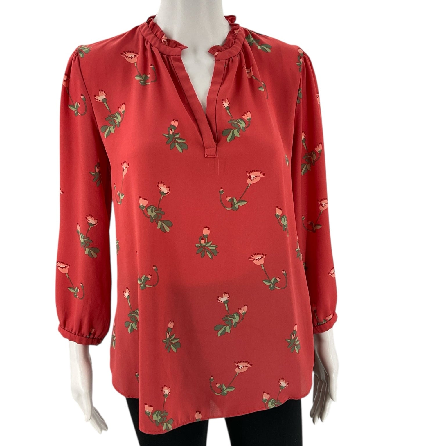 Loft Red Floral Ladies Pre-Owned Blouse - Size Small - Margaret’s Fine Consignment