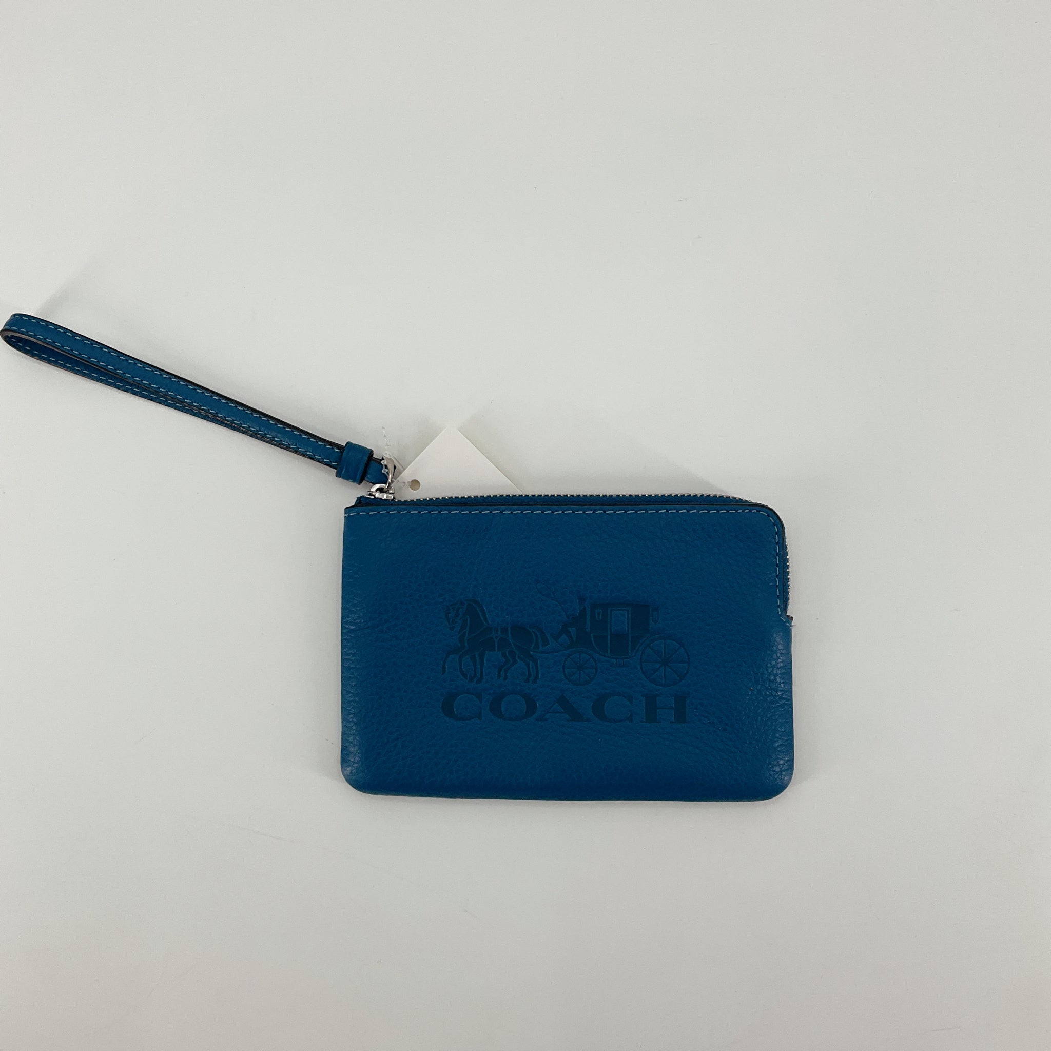 Coach Horse and Carriage Embossed Pebble Leather Wristlet Blue | Pre-Owned
