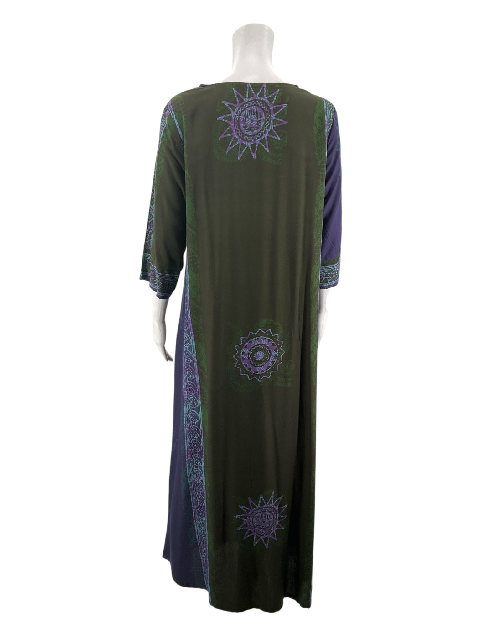 Novica purple/green/blue Maxi Artisan Batik Print Rayon Maxi Dress Purple Green Blue Size Medium - Size M