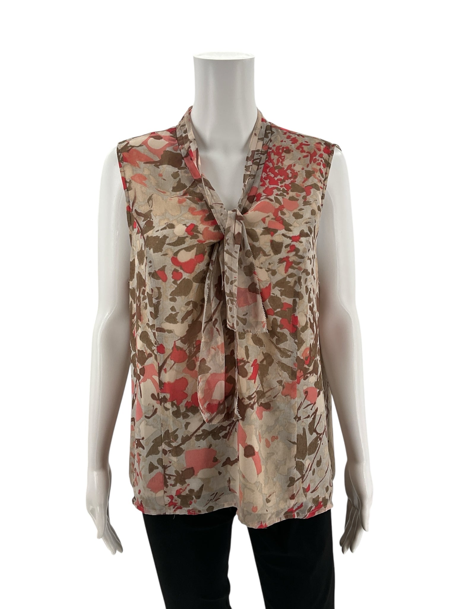 Coldwater Creek Tan/Coral Floral Pre-Owned Ladies Top - Size XL Petite - Margaret’s Fine Consignment