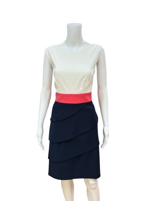 Connected Apparel white/pink/navy A-Line Tiered Colorblock Sheath Dress Navy Coral Ivory Size 12 - Size 12