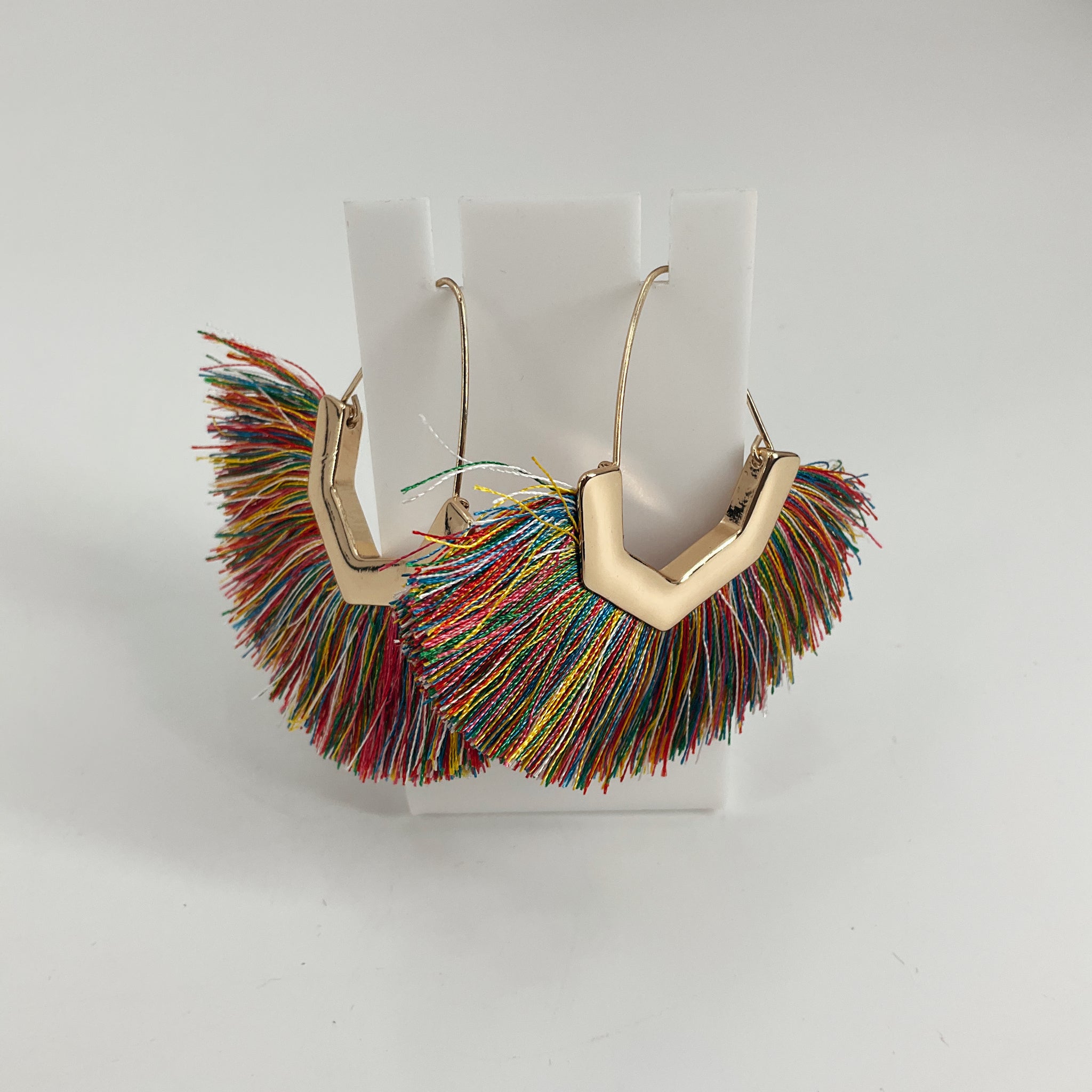 Rainbow Tassel V-Shape Drop Earrings