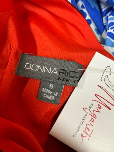 Donna Ricco Multi Color Sheath, Faux Wrap, Cocktail Size 8 Multi Color Floral Pre-Owned Ladies Dress - Size 8