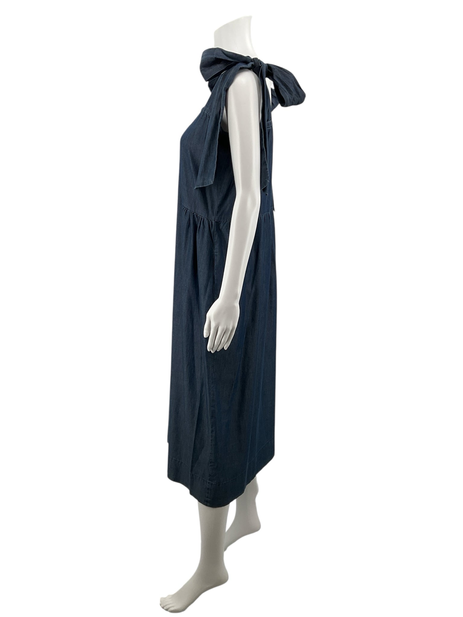 Hatch The Anaelle Tie Shoulder Midi Dress Indigo Blue Size Small