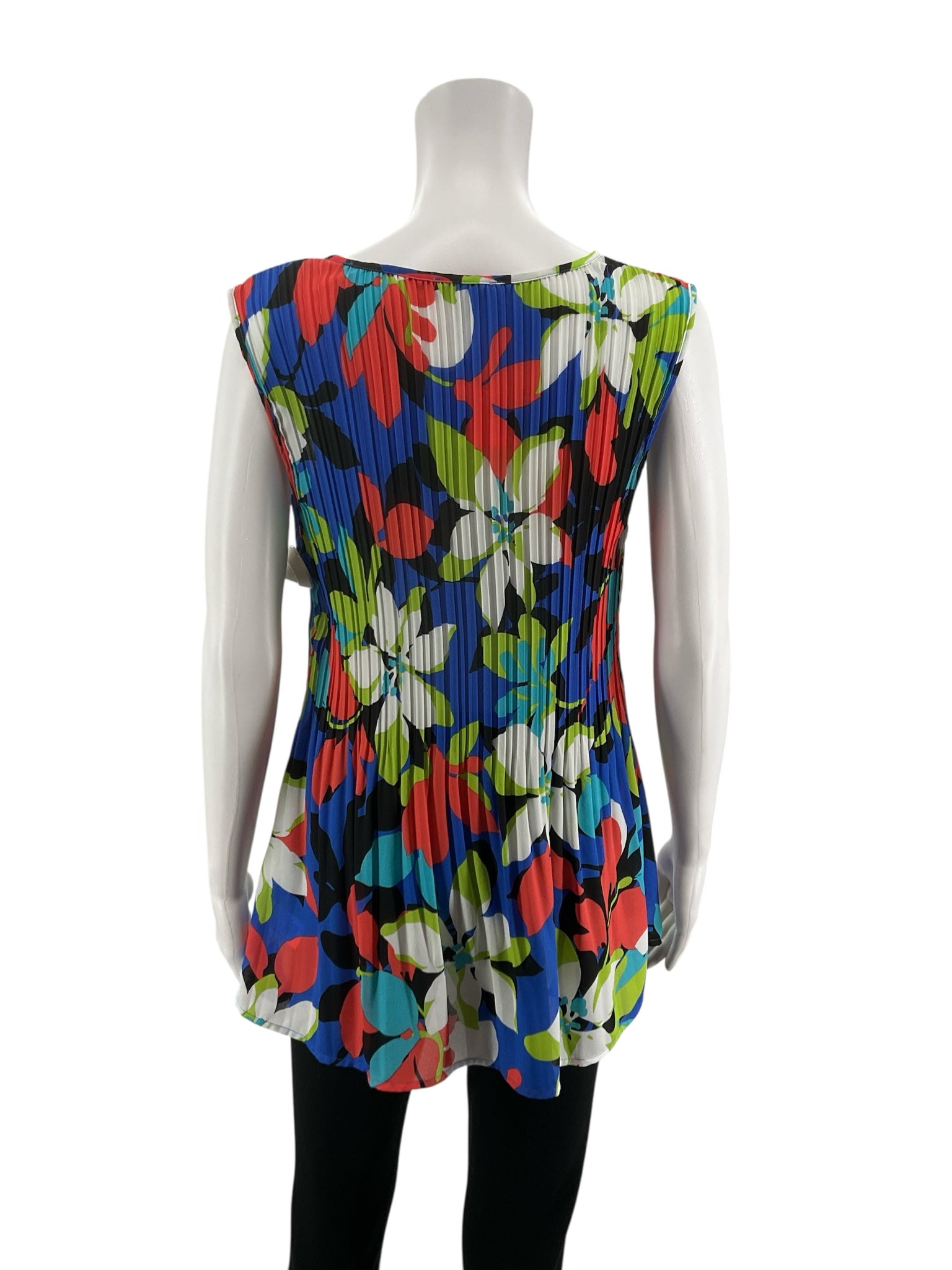 Floral & Ivy multi Sleeveless Pleated Sleeveless Abstract Floral Tunic Top Size Large - Size L