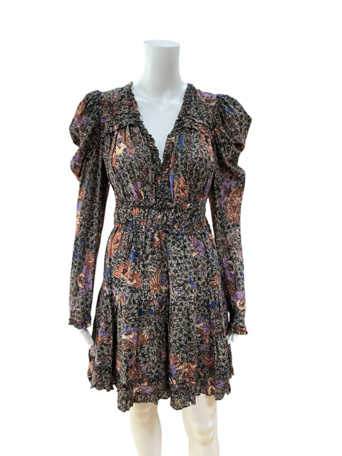 Ulla Johnson Ambre Floral Ruffle Mini Dress Size 6 Rust Purple
