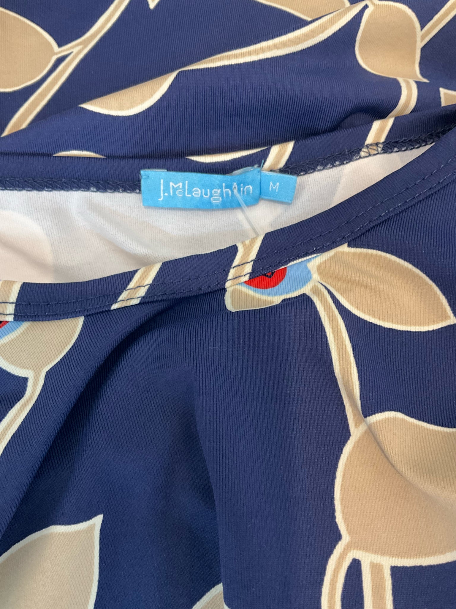 J. McLaughlin Catalina Cloth Floral Top Navy Red Tan 3/4 Sleeve Size Medium