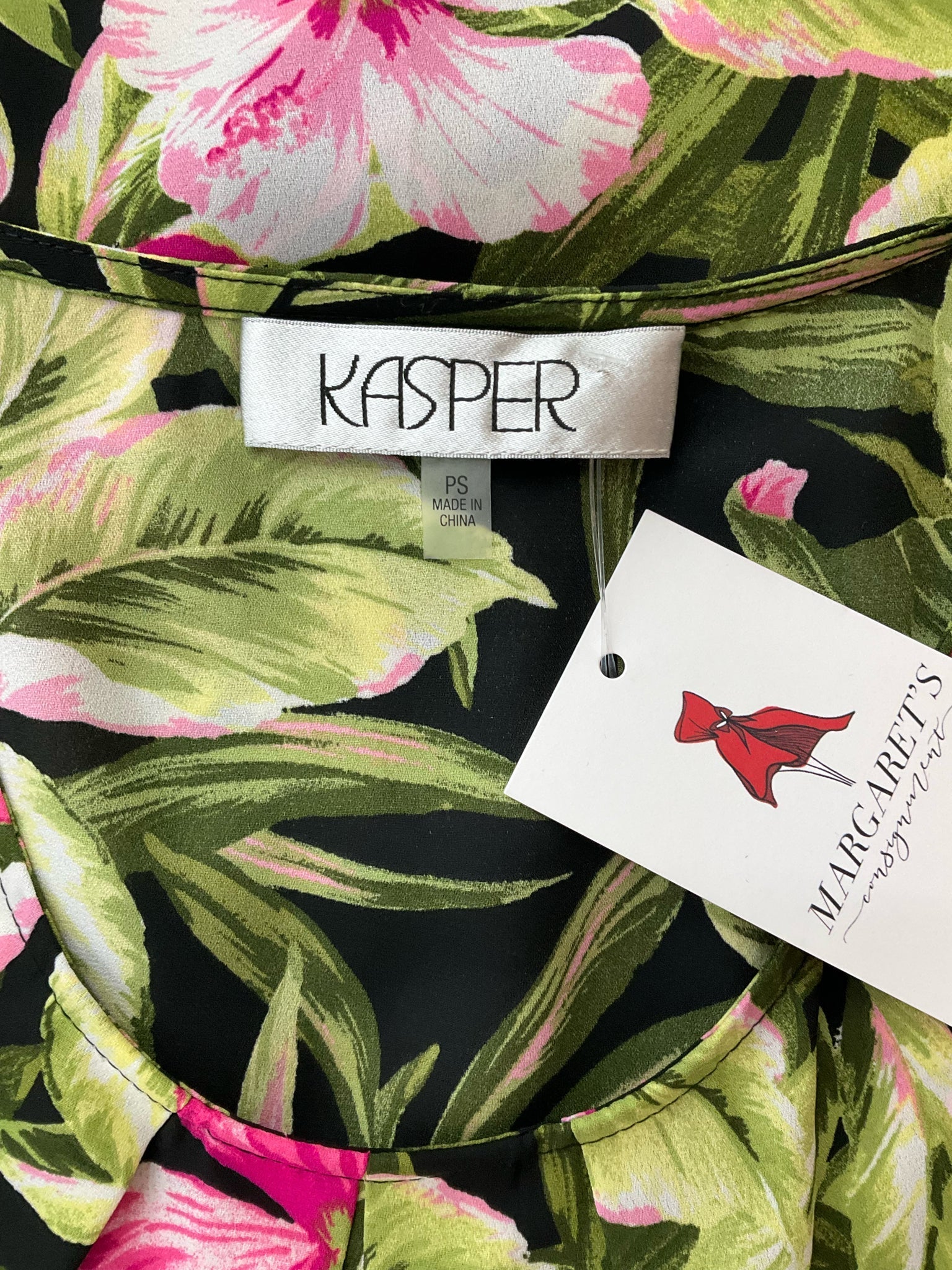 Kasper Green/Multi Floral Pre-Owned Ladies Top - Size Small Petite