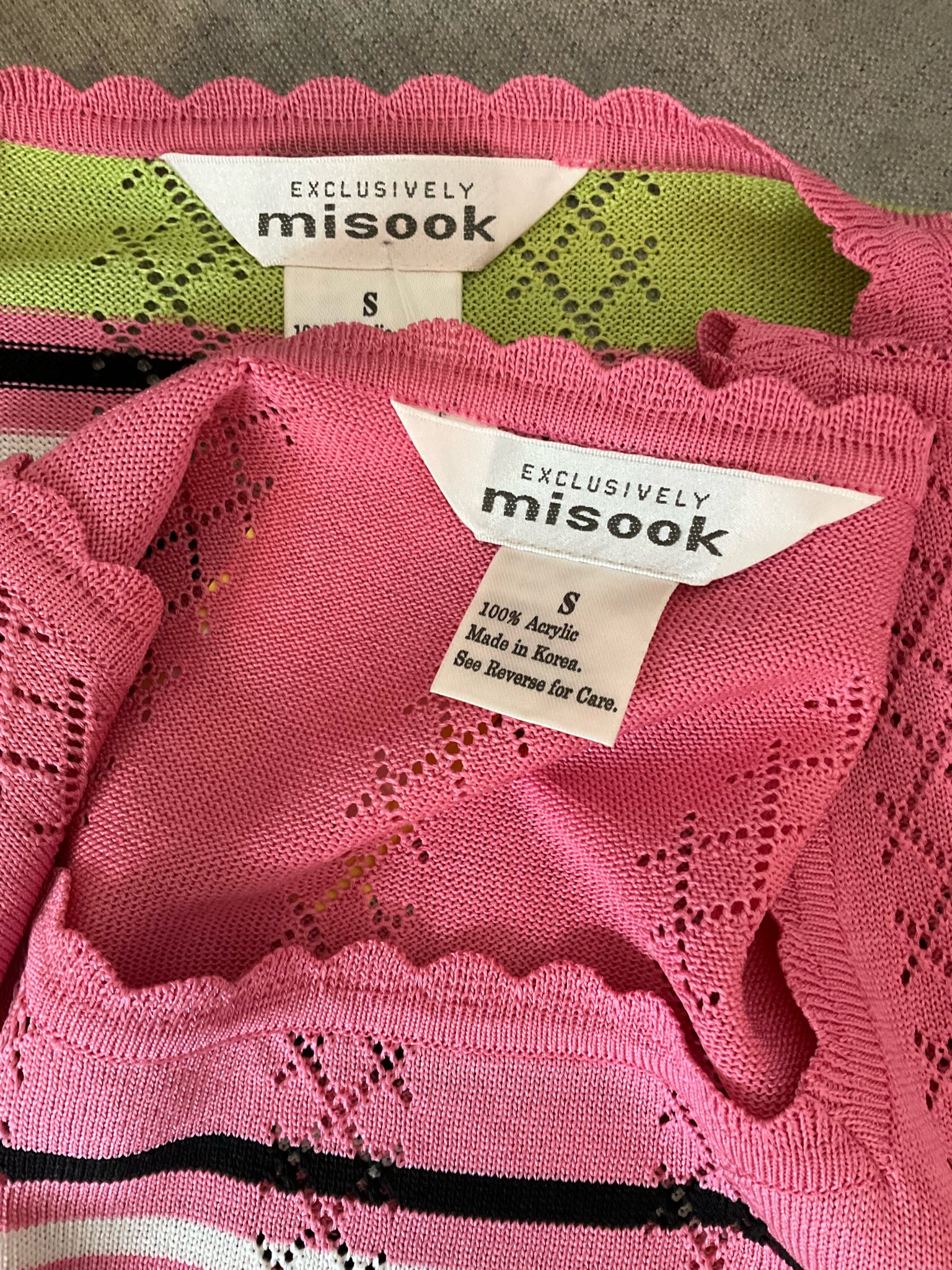 Misook pink/lime Long Sleeve Pink & Lime Green Striped Knit Cardigan & Tank Top Set Size Small - Size S