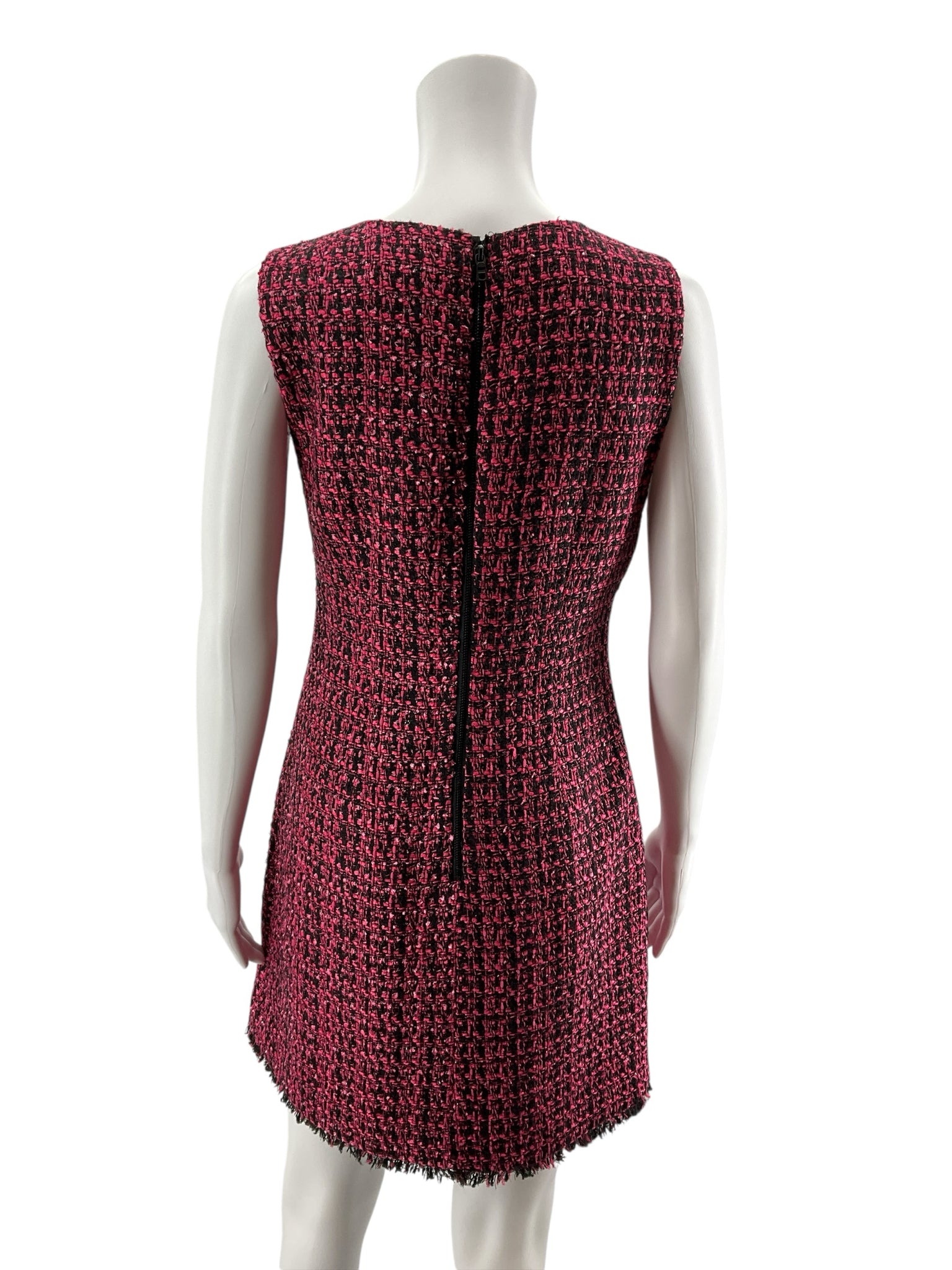 Alice + Olivia Clyde Pink & Black Tweed Fringe Shift Dress | Size 6