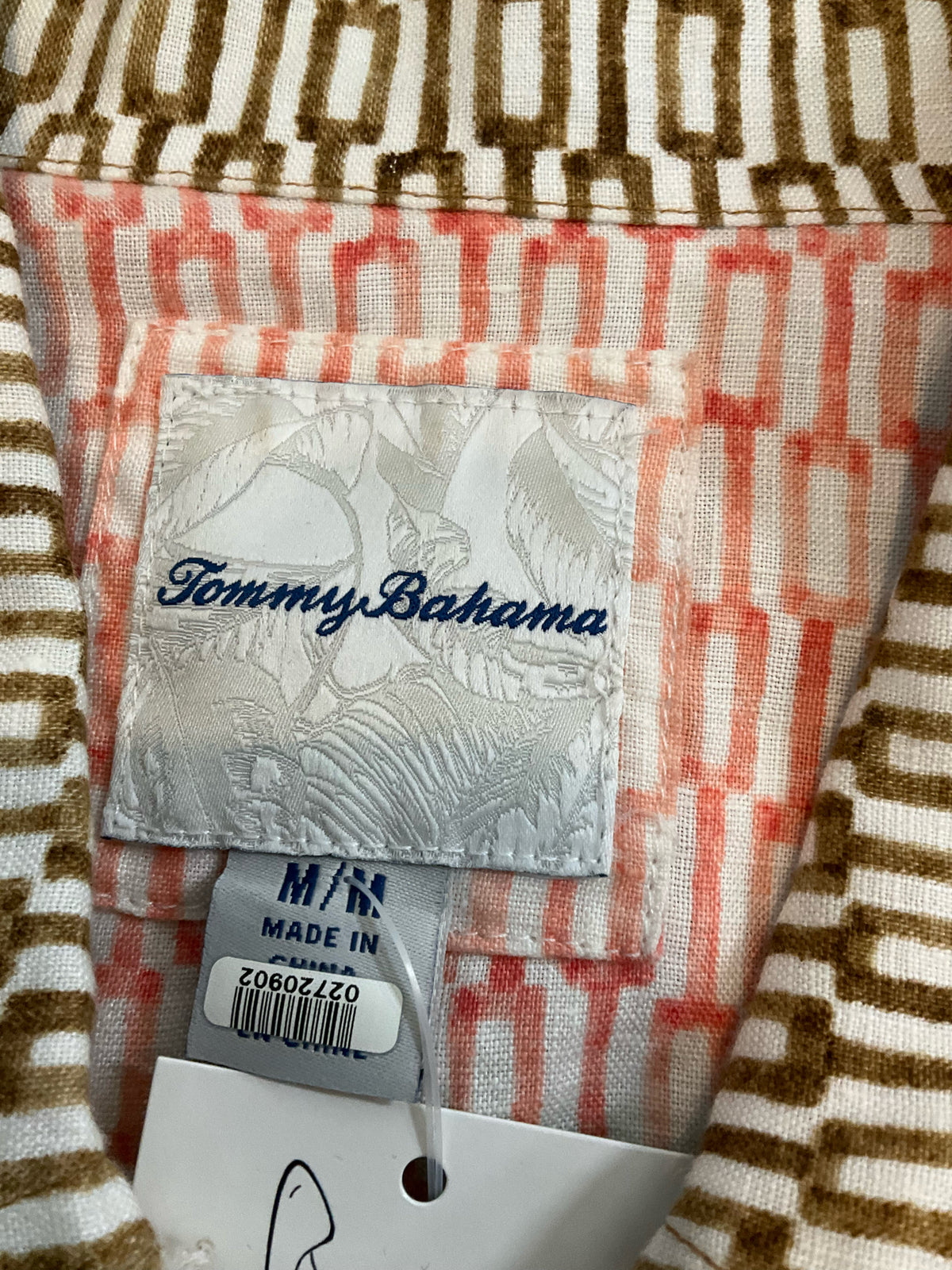 Tommy Bahama Two Palms Linen Raw Edge Jacket Tan Chain Link Print Size Medium