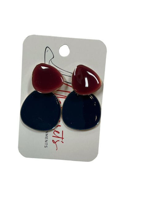 Elements Chiclets Two-Tone Enamel Teardrop Drop Earrings Burgundy Navy Blue