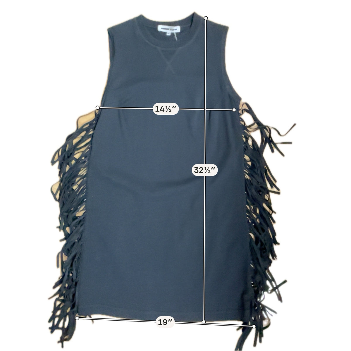 McQ by Alexander McQueen Fringe Trim Tank Dress Black Cotton Jersey Size Small- ONLINE ONLY