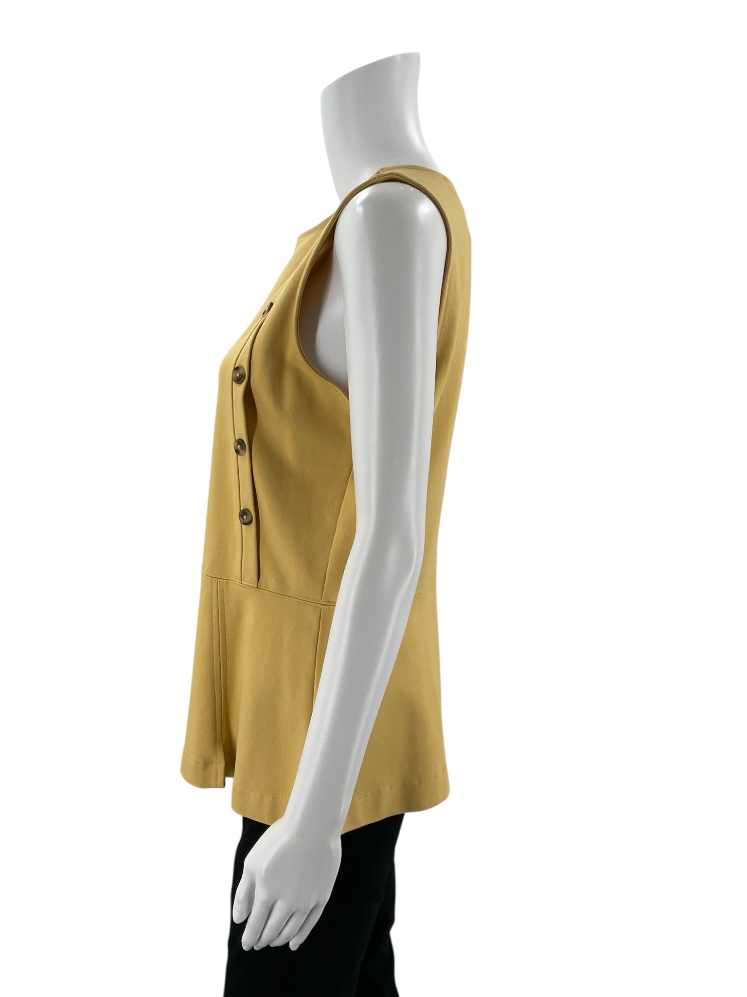 Ann Taylor Sleeveless Peplum Top Diagonal Tortoise Buttons Mustard Yellow Medium