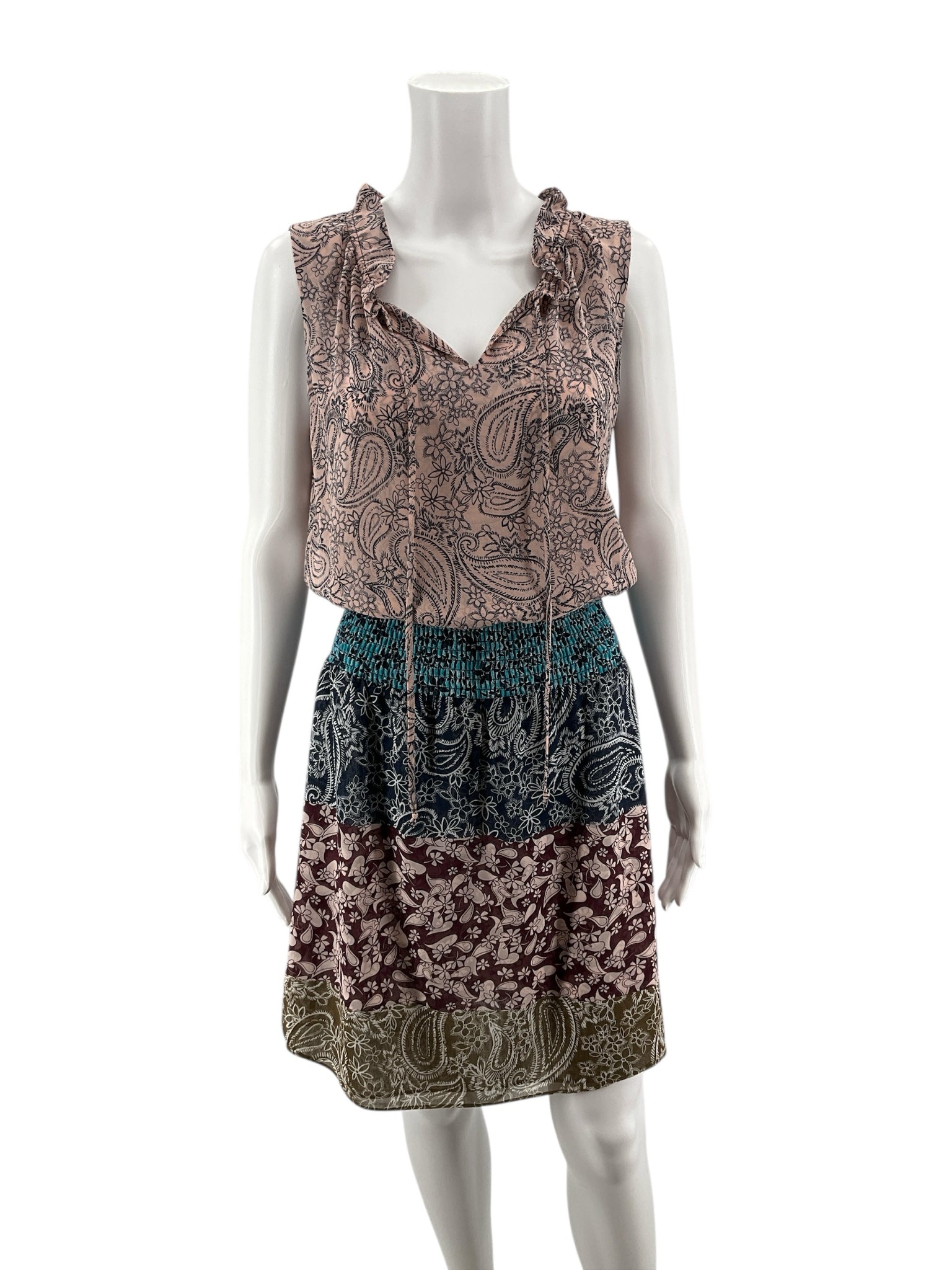 cabi Pink/Navy/Tan Dress Siren Floral Racerback Blouson Dress Pink Navy Size Small - Size S