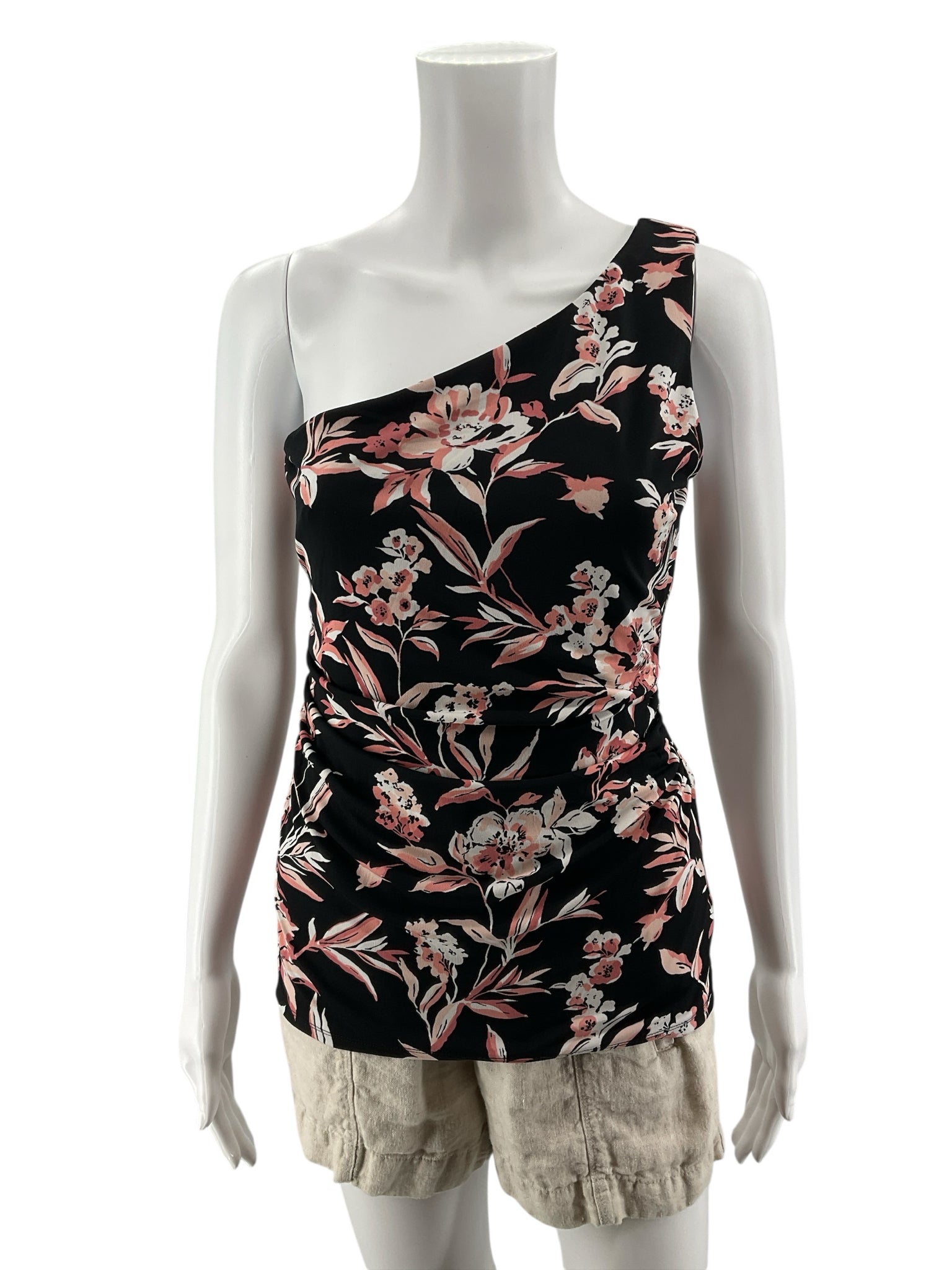 White House Black Market Floral One Shoulder Ruched Top Size S NWT
