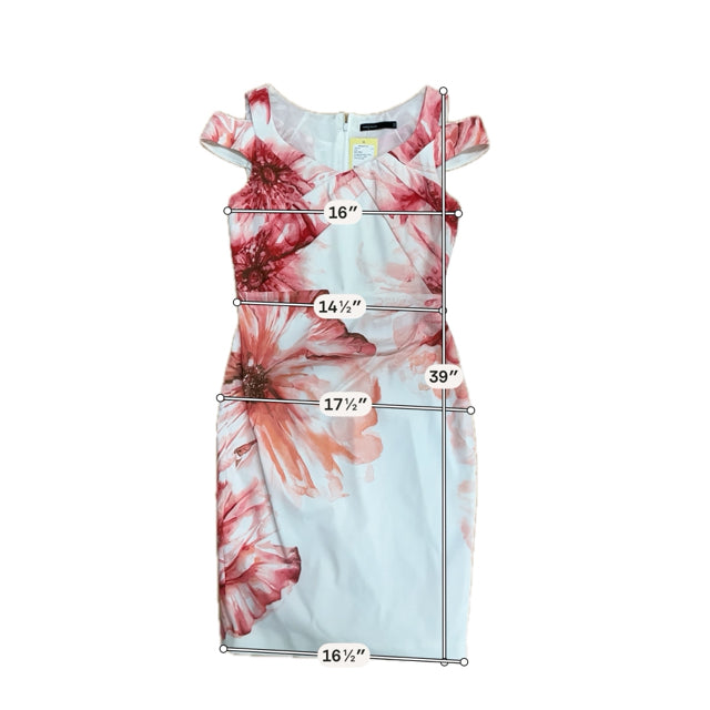 Karen Millen Floral Off-Shoulder Pencil Dress Size 10 Orange Red Wedding Guest
