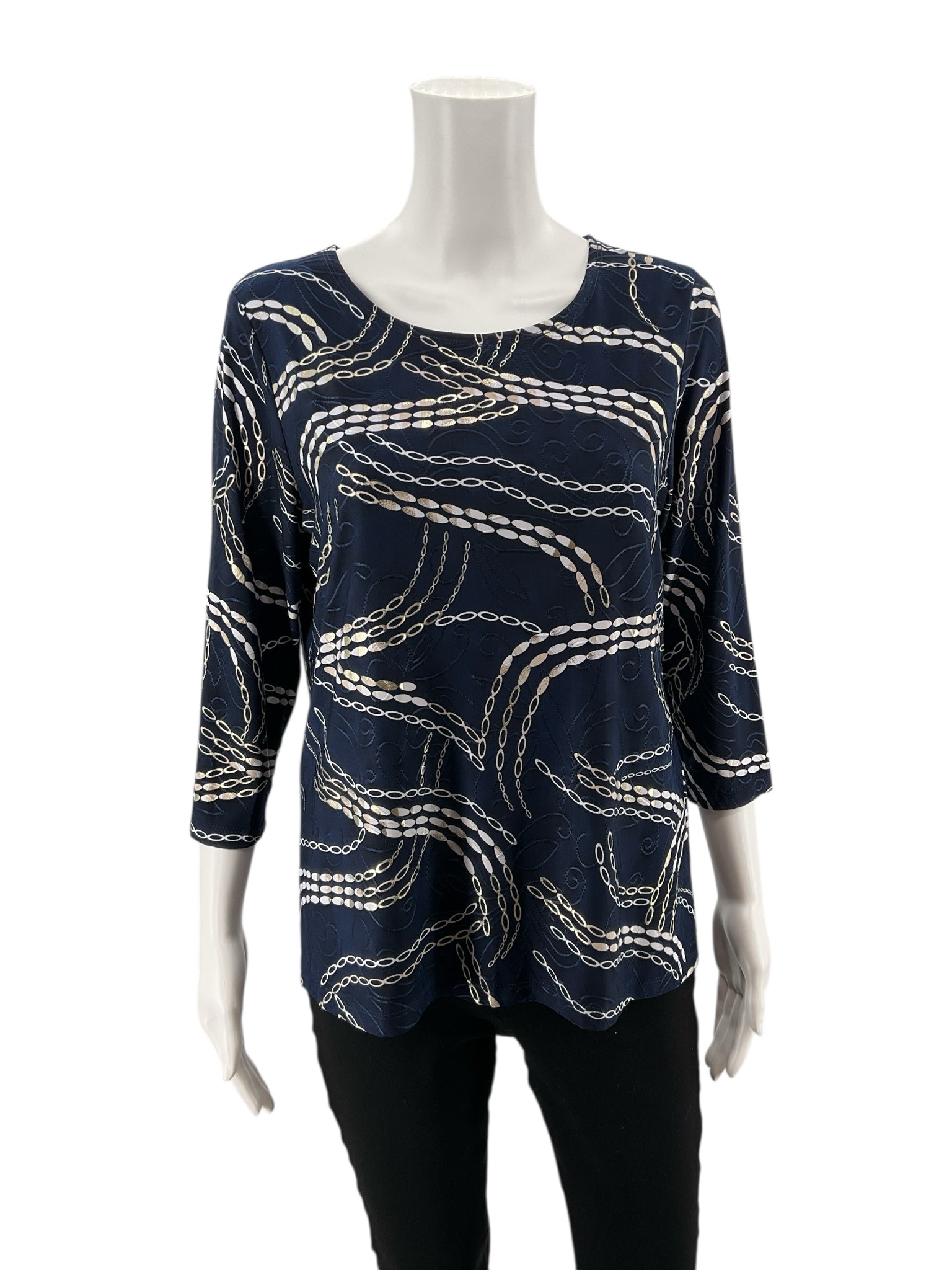 JM Collection Navy/Tan Pre-Owned Ladies Casual Top - Size Large Petite