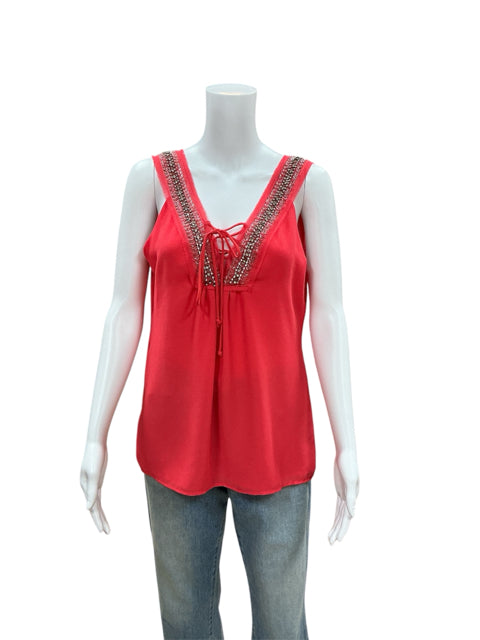 BKE Boutique Coral Embellished V-Neck Tie Front Tank Top Size Small - ONLINE ONLY