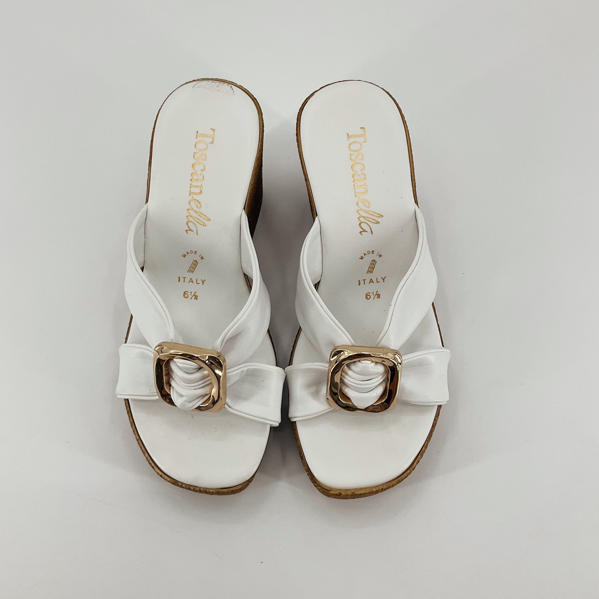 Toscanella Italian White Leather Espadrille Wedge Sandals | Size 6.5