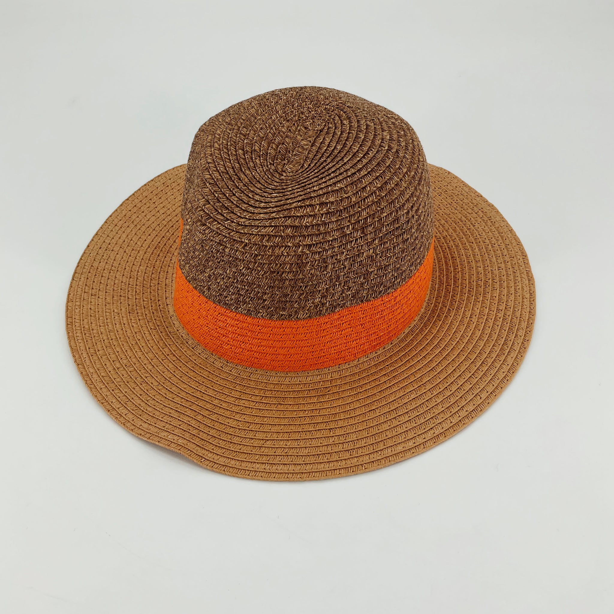 Sag Harbor Colorblock Straw Sun Hat Tan Orange Wide Brim Beach Hat